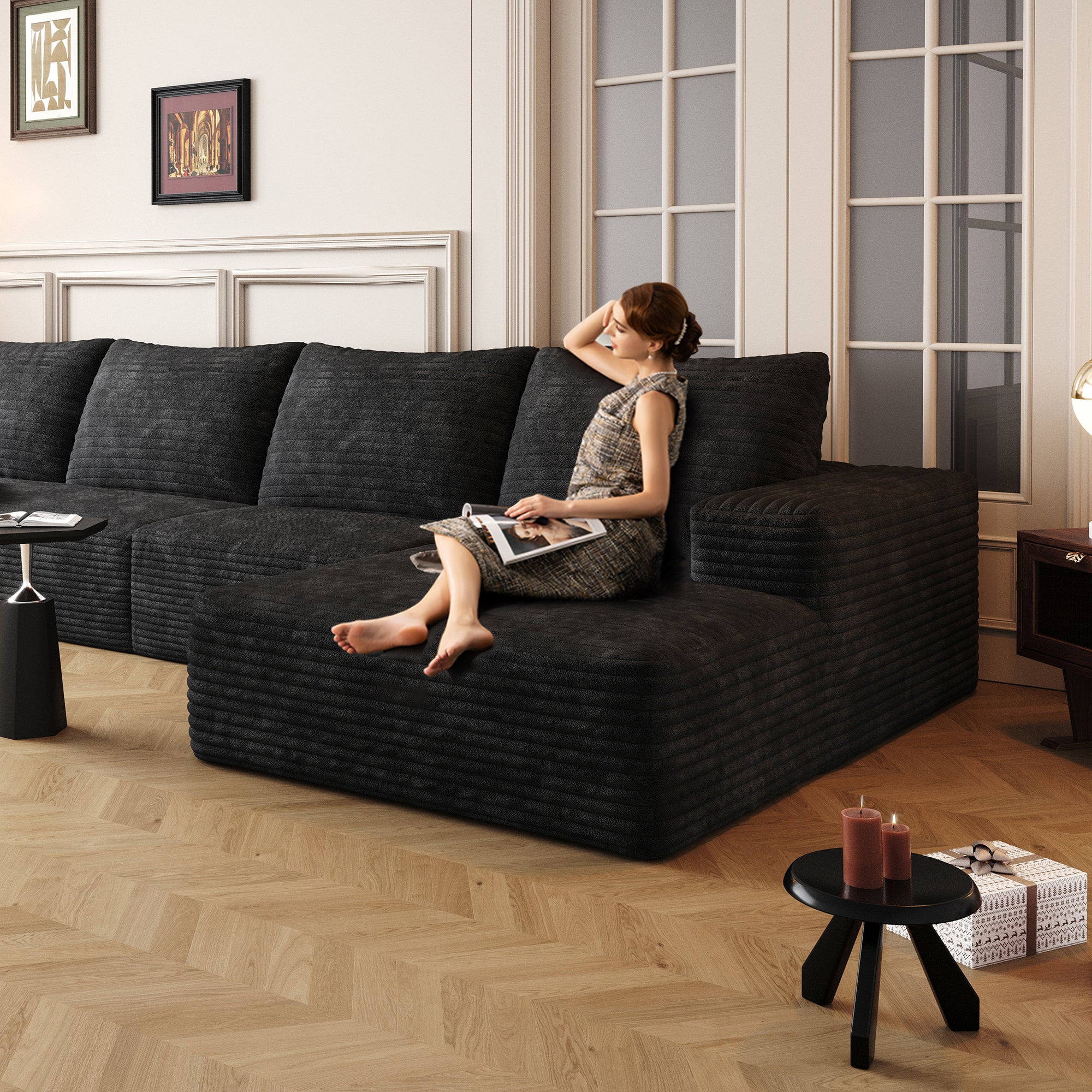 Pefelife 107in L-Shape Deep Seat Couch with Chaise, Right Facing Chaise