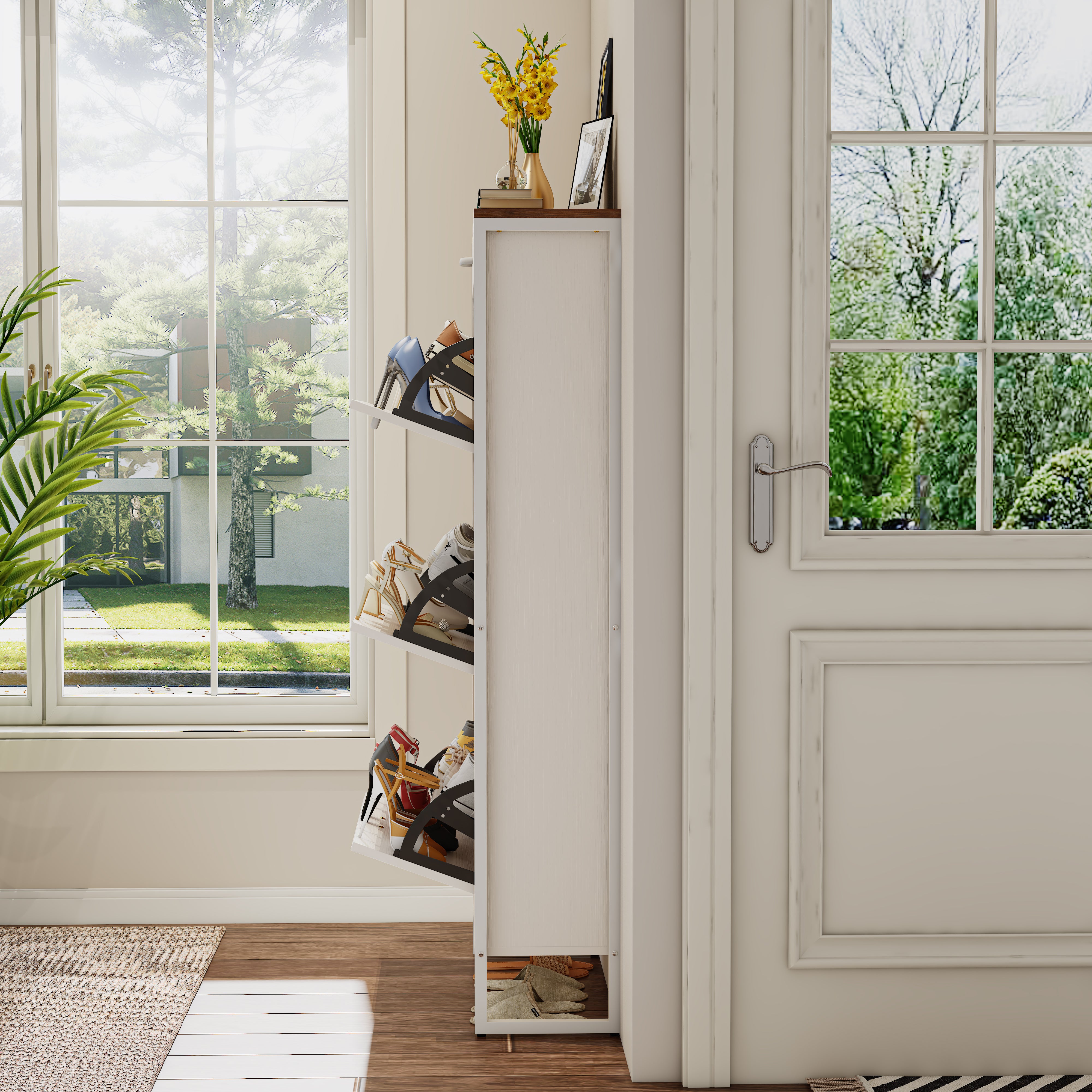 Pefelife Shoe Cabinet with 3 Flip Drawers&1 Drawer for Entryway