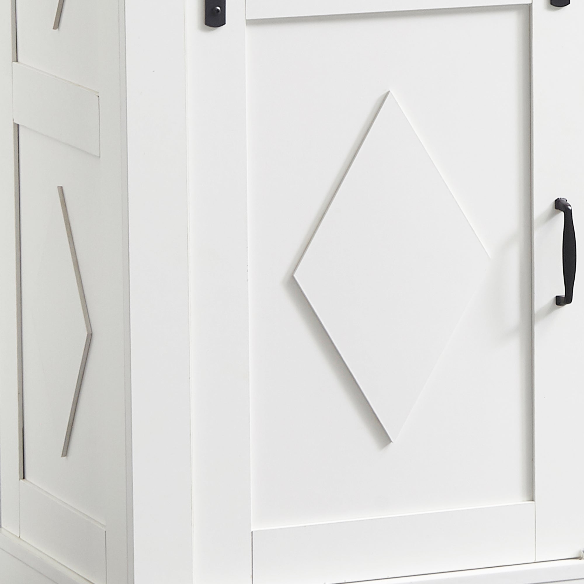 Pefelife Farmhouse Coffee Bar, Wood Accent Floor Cupboard Cabinet Antique White