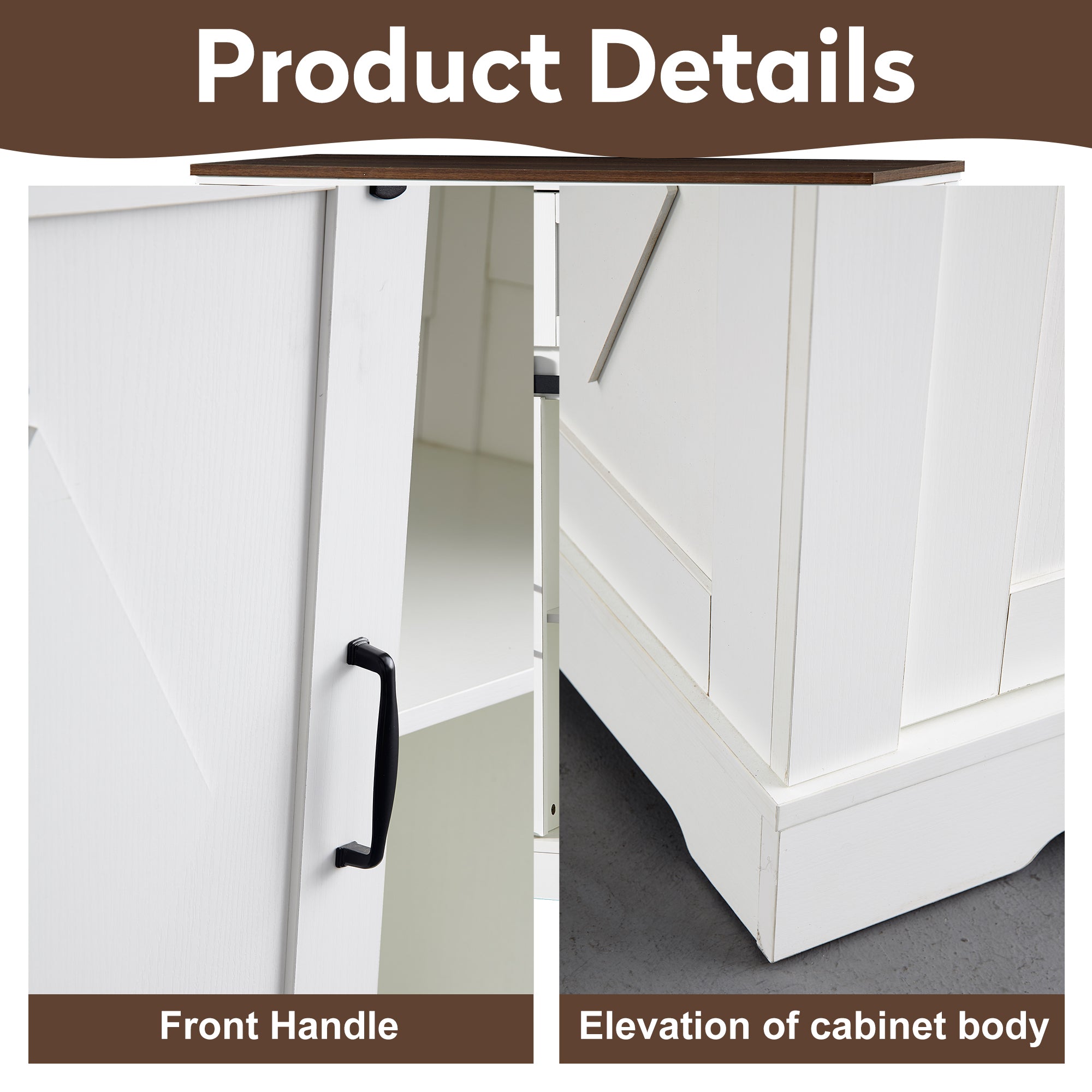 Pefelife Farmhouse Coffee Bar, Wood Accent Floor Cupboard Cabinet Antique White