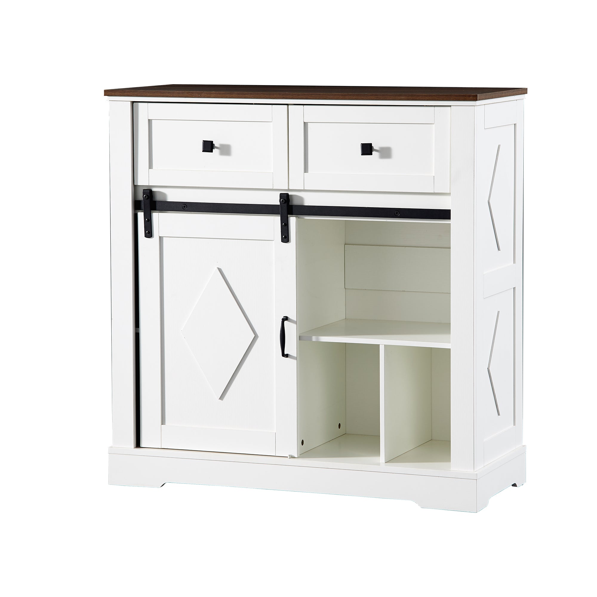 Pefelife Farmhouse Coffee Bar, Wood Accent Floor Cupboard Cabinet Antique White