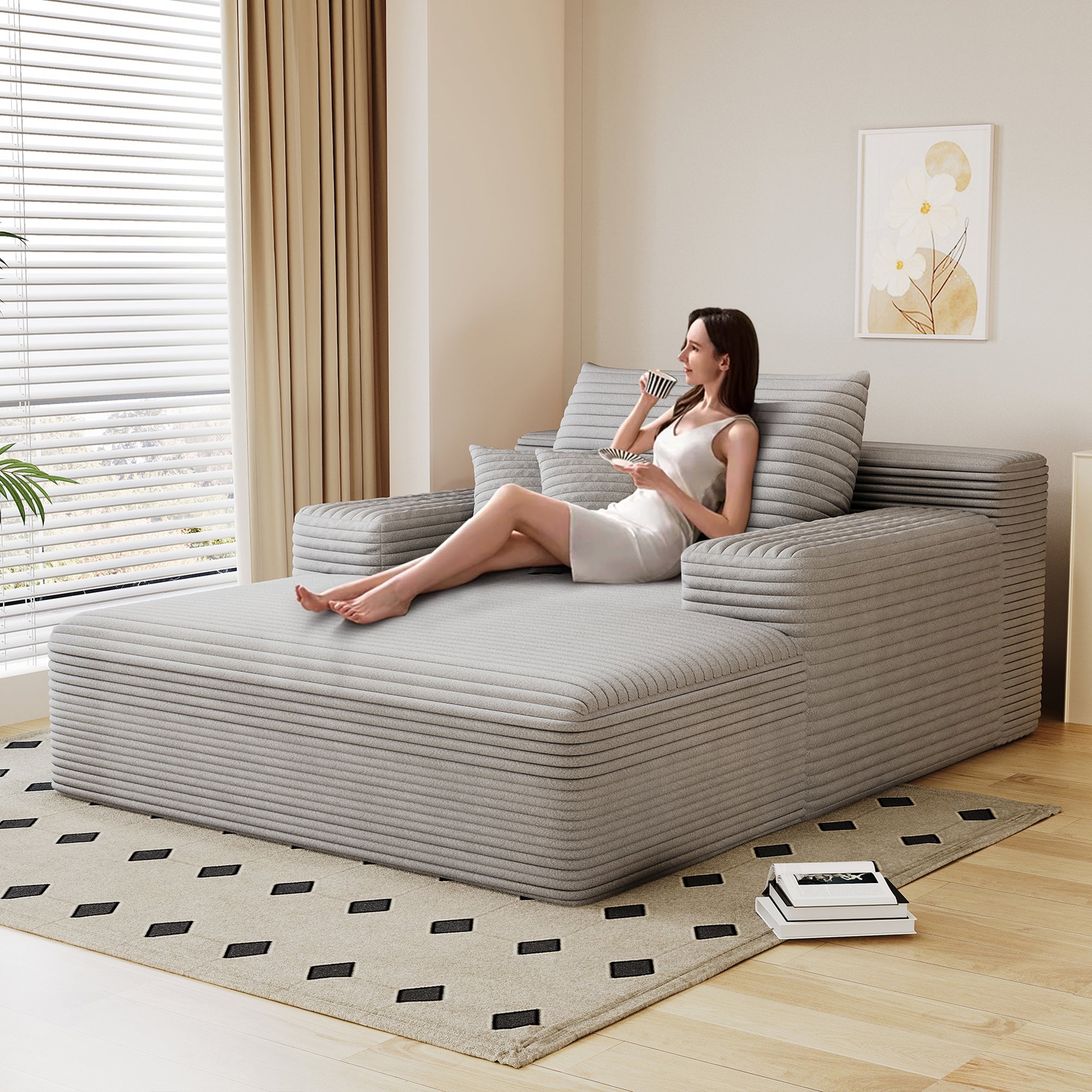 Pefelife Oversized Chaise Lounge Chair Indoor, Faux Fur with Thickened Backrest