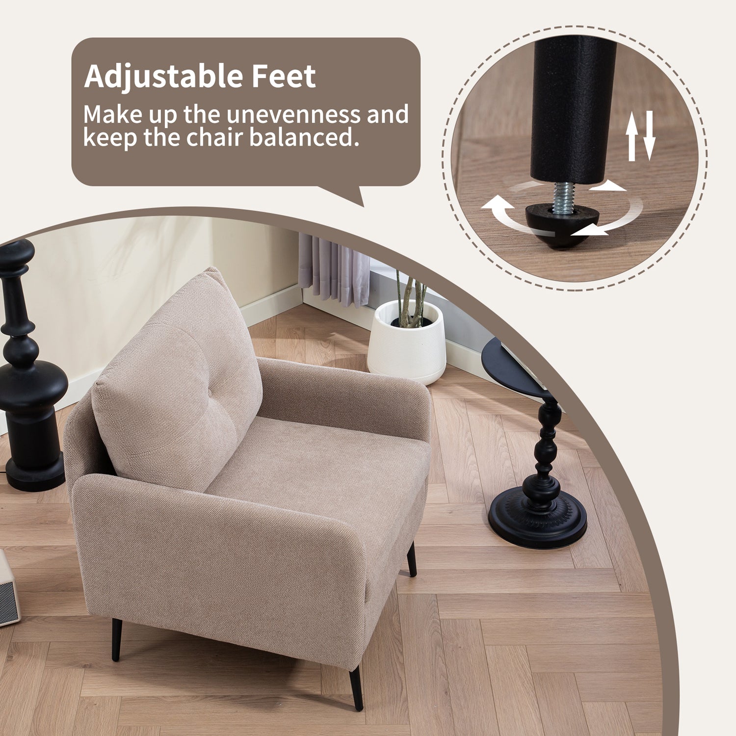 Pefelife Comfy Chenille Club Fabric Armchair with Metal Black Legs