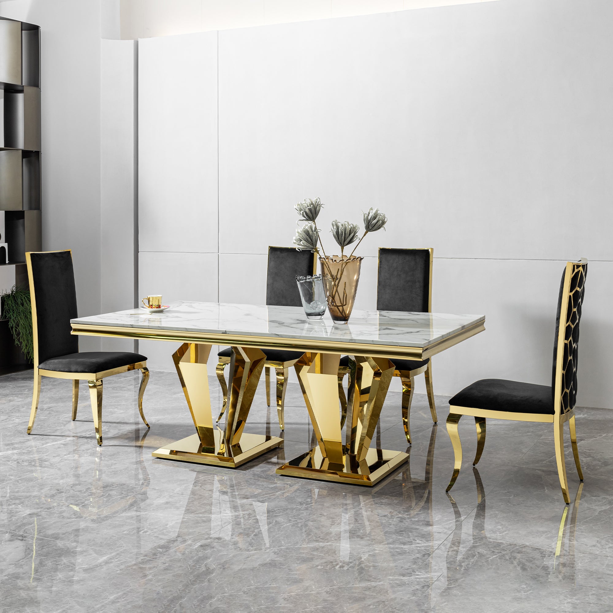 Pefelife Coffee Table, Stainless Steel Base with MDF Marble Pattern Top