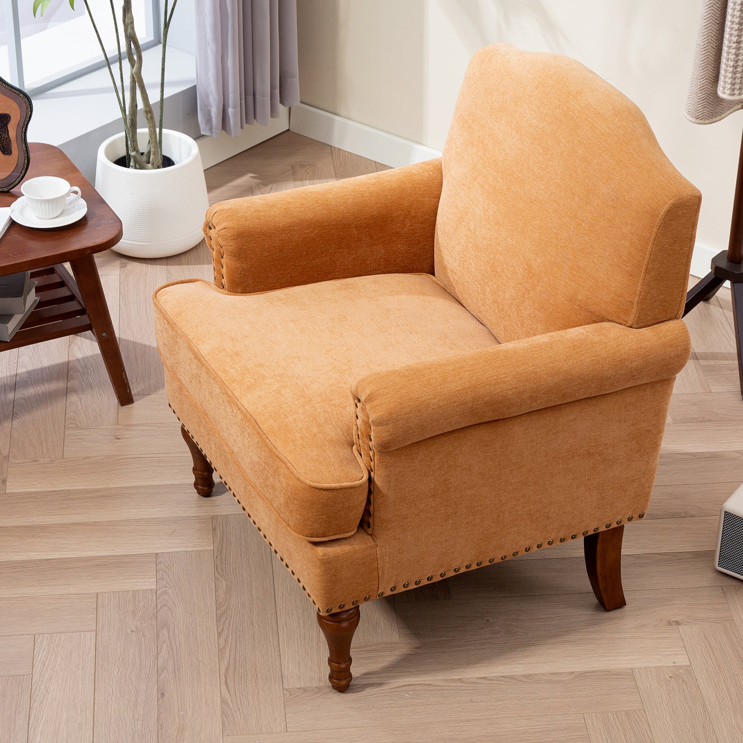 Pefelife Accent Chair Nailhead Chenille Trim Armchair with Wood Legs