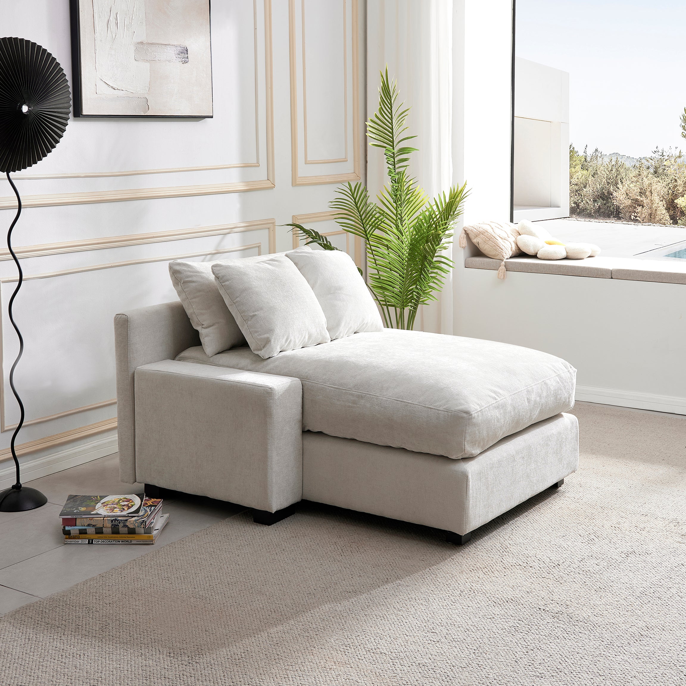 Pefelife Upholstery Sectional Sleeper Sofa Couch Bed for Apartment, Chenille Fabric