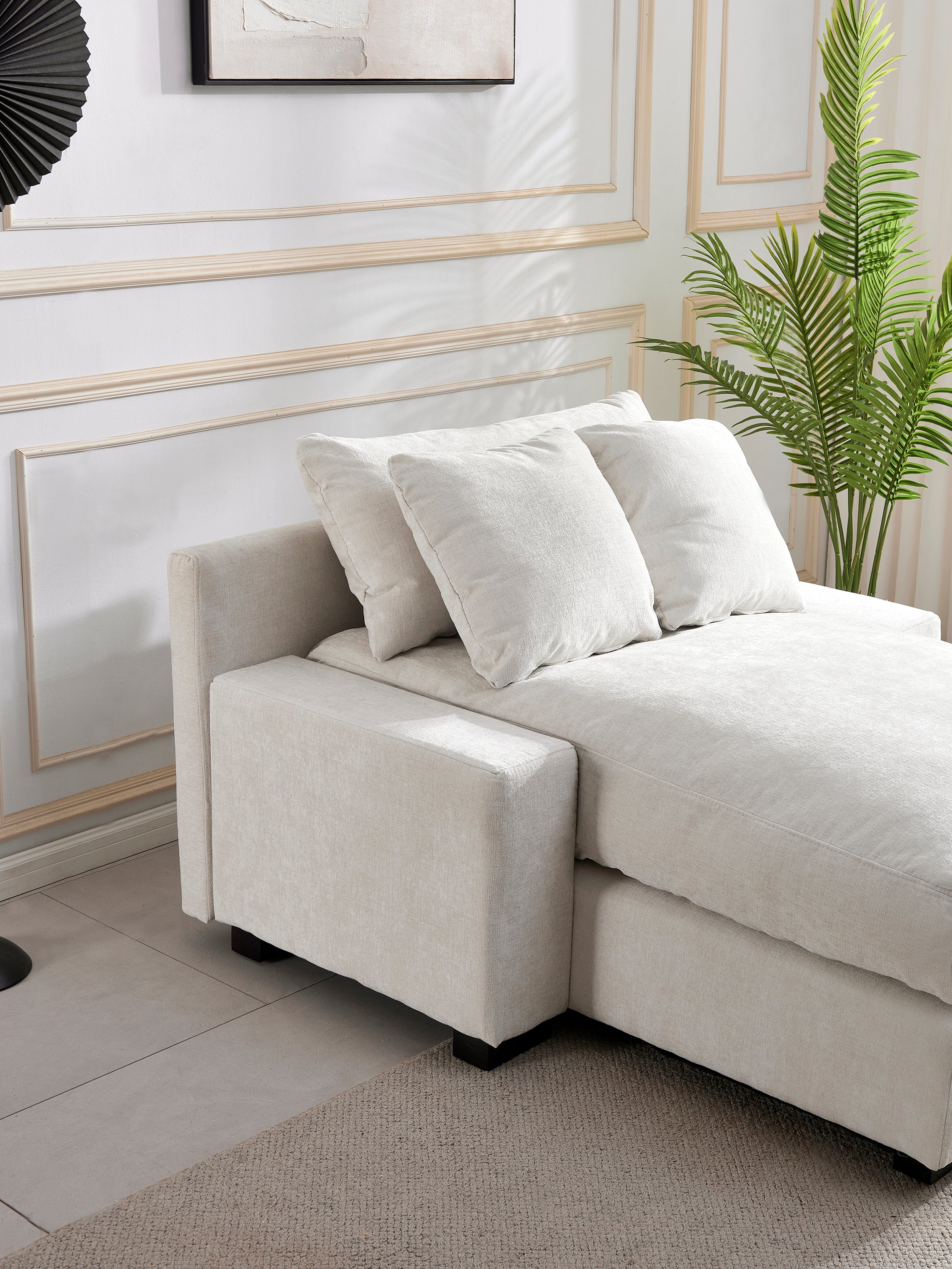 Pefelife Upholstery Sectional Sleeper Sofa Couch Bed for Apartment, Chenille Fabric