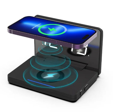 Pefelife Digital Alarm Clock Wireless Charging Table Clock Mirror