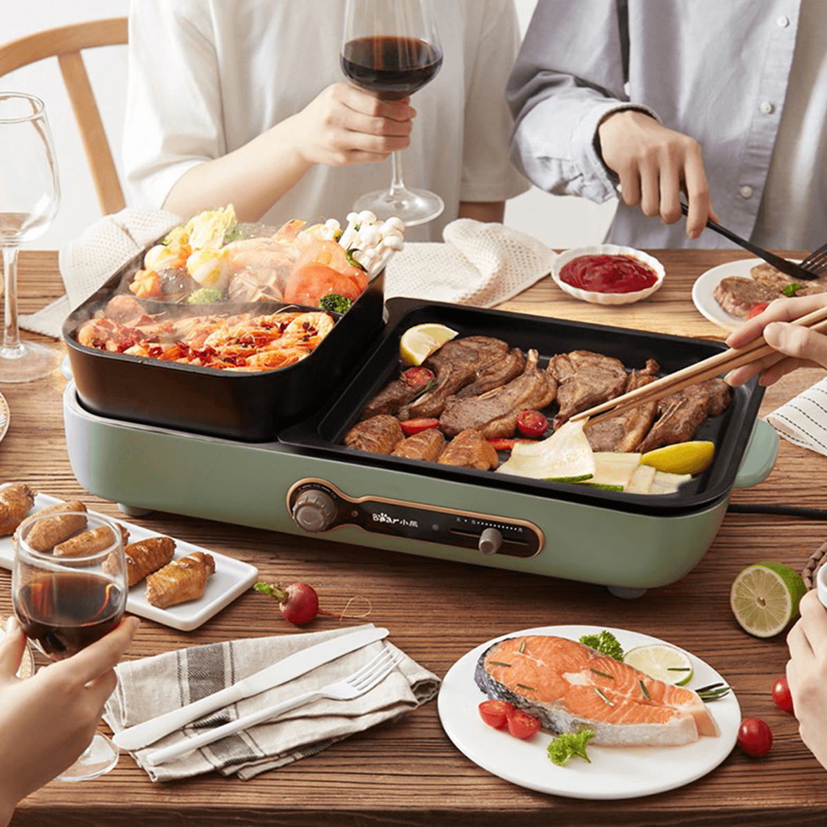 2 in 1 Indoor Non-Stick Electric Pot and Griddle, Smoke-free