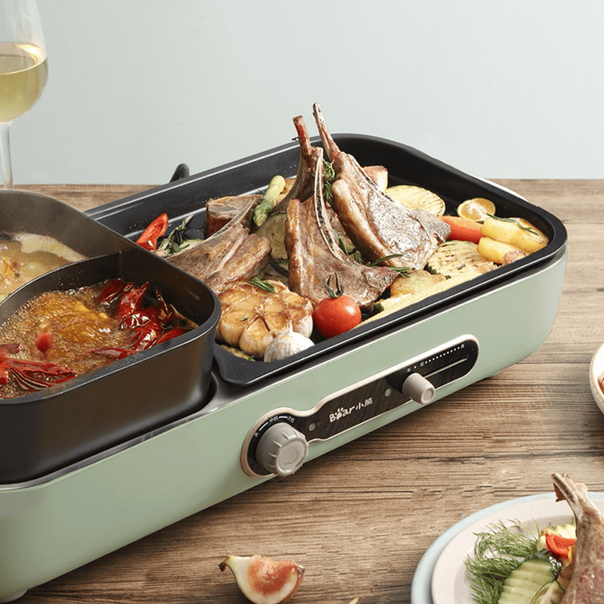 2 in 1 Indoor Non-Stick Electric Pot and Griddle, Smoke-free