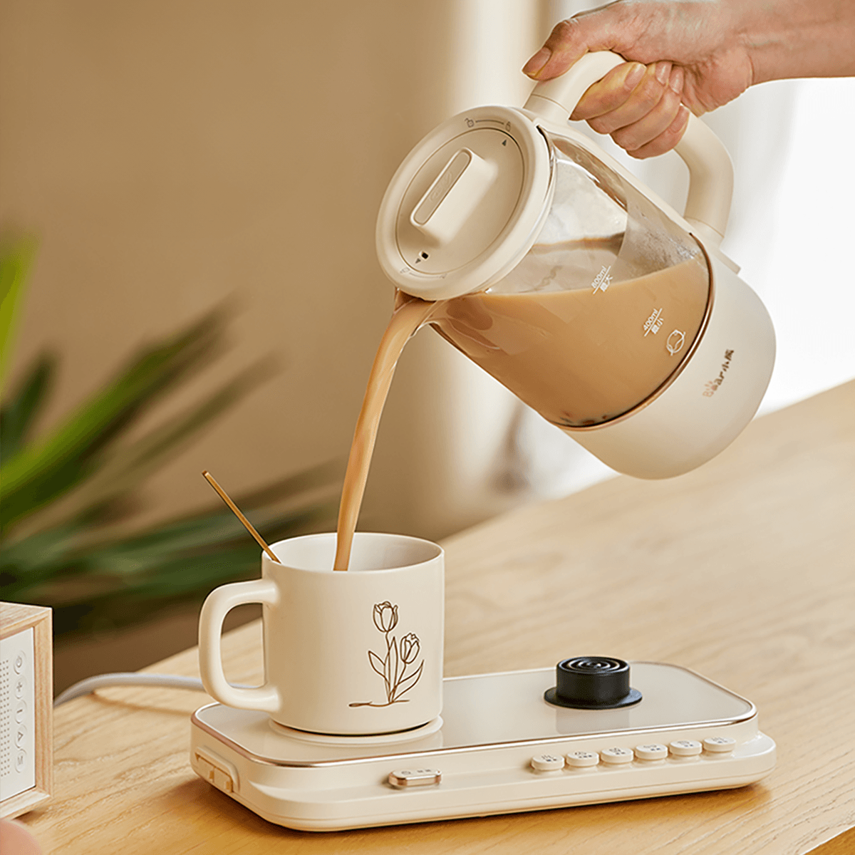 Electric Kettle 0.8L 500W, 304 Stainless Steel, Ceramic Cup