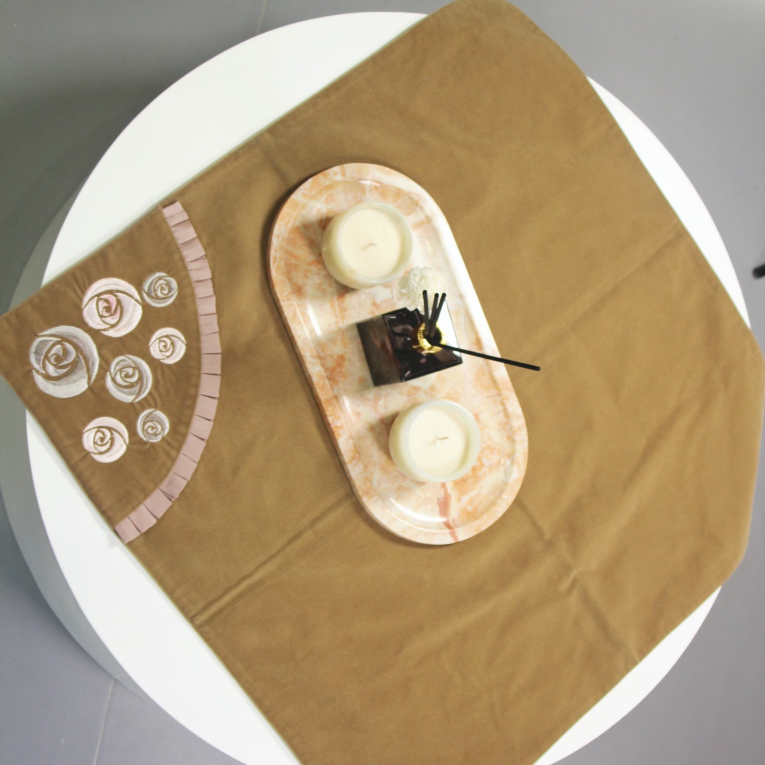 KMB - Euro Style Tablecloth - Wipeable Picnic Tablecloth - Colorfast Plastic Tablecloth with a Better Backing Than Flannel - Light Brown - 23 x 23 Inch Rectangle