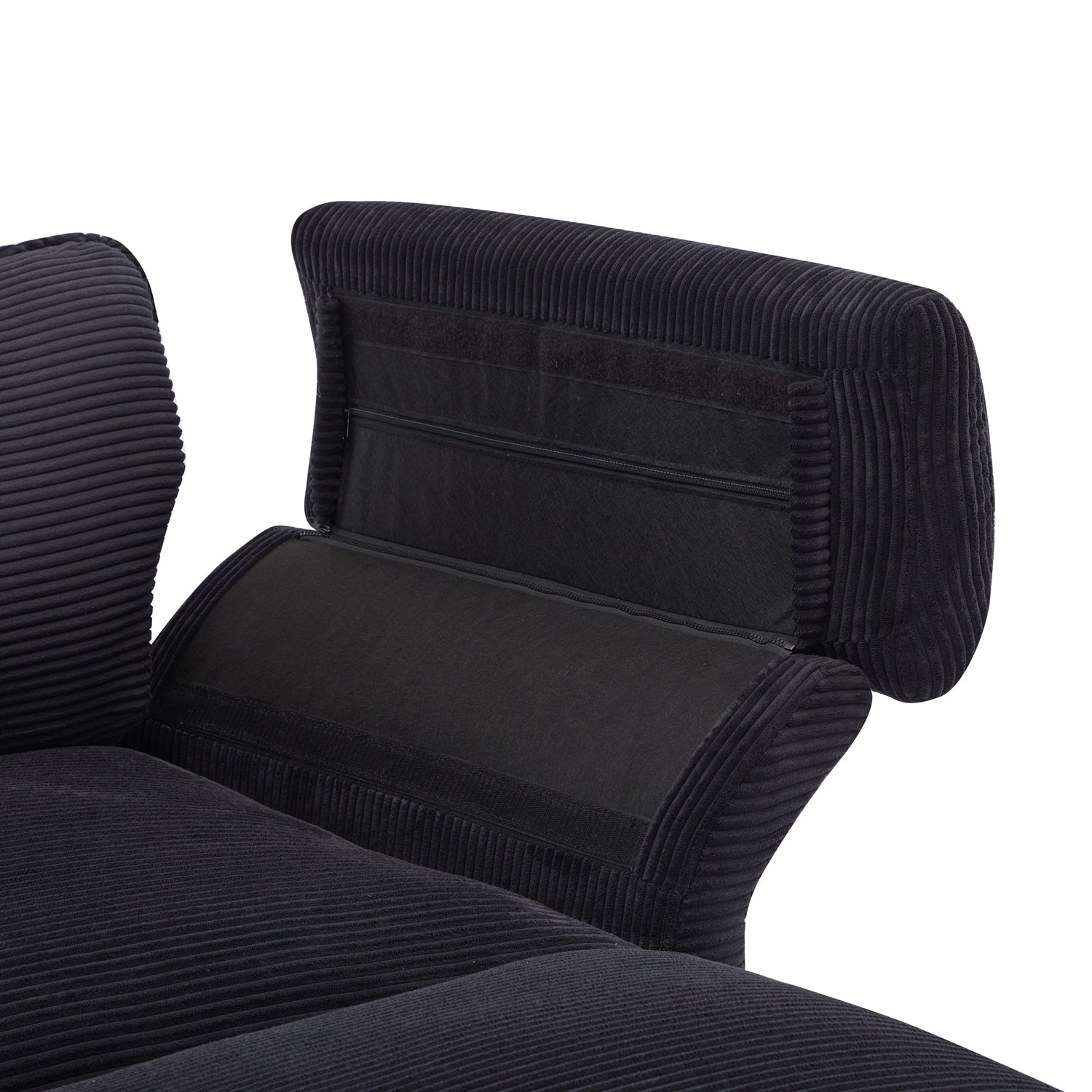 Pefelife Black Oversized, Comfy Corduroy Chaise Lounge Sleeper Chair with Ottoman