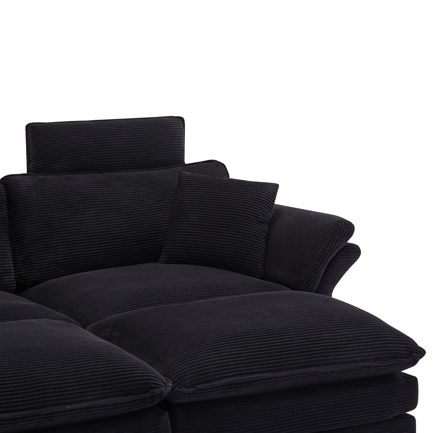 Pefelife Black Oversized, Comfy Corduroy Chaise Lounge Sleeper Chair with Ottoman