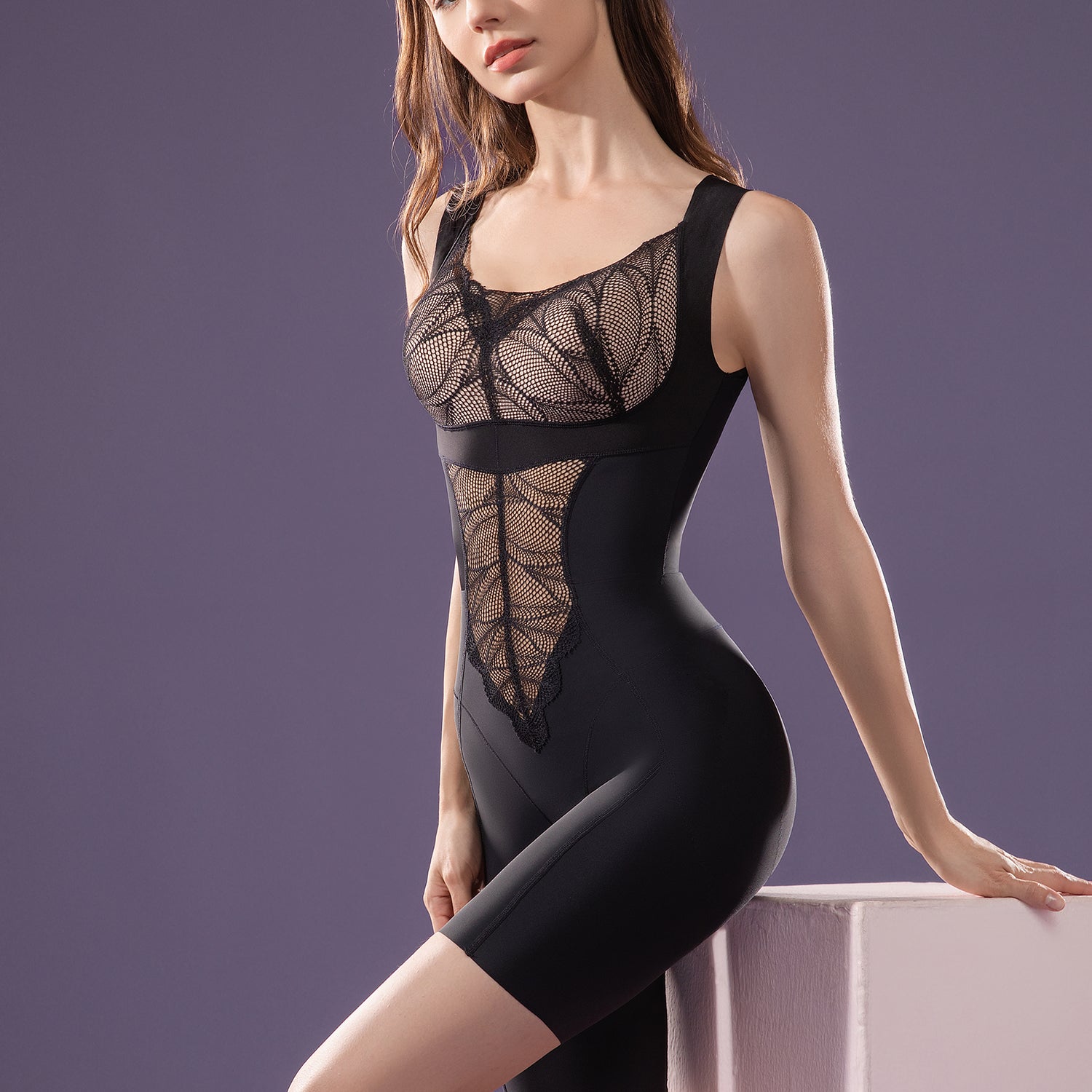 RUIJIE Womens Full Body Shaper Bodysuit Sexy Lace Sheer Butt Lifter Thigh Slimmer Tummy Control Seamless Shapewear Sets