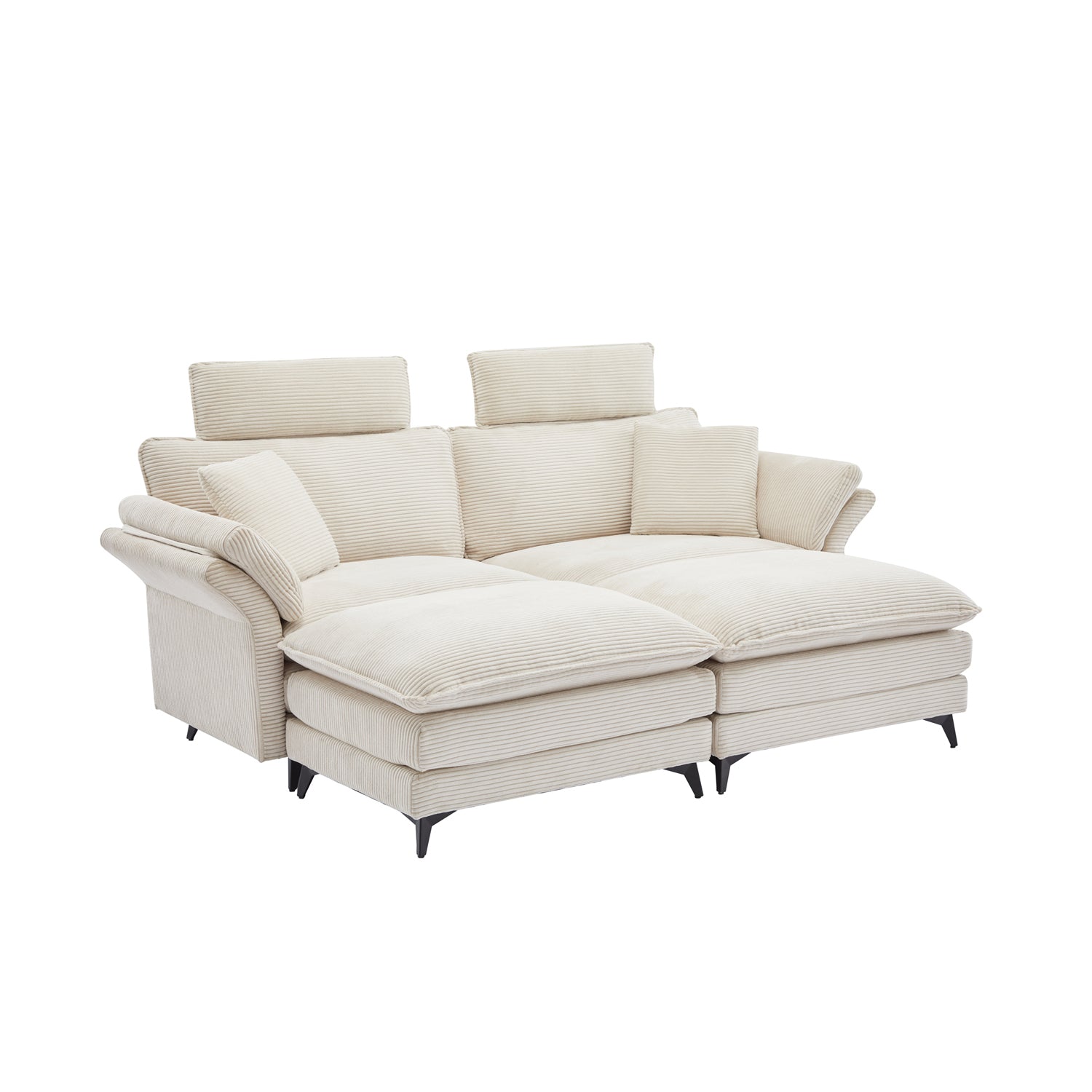Pefelife Black Oversized, Comfy Corduroy Chaise Lounge Sleeper Chair with Ottoman