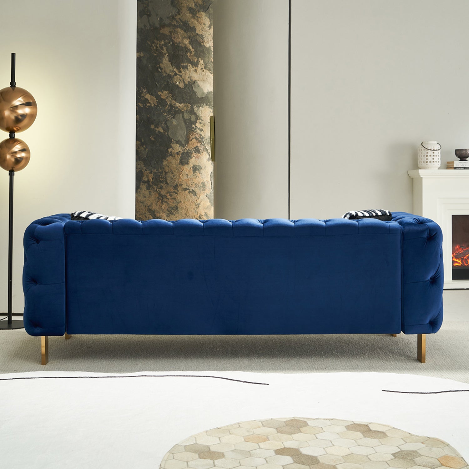 Pefelife Modern Button Tufted Velvet Sofa, Chesterfield Sofa with Square Arm
