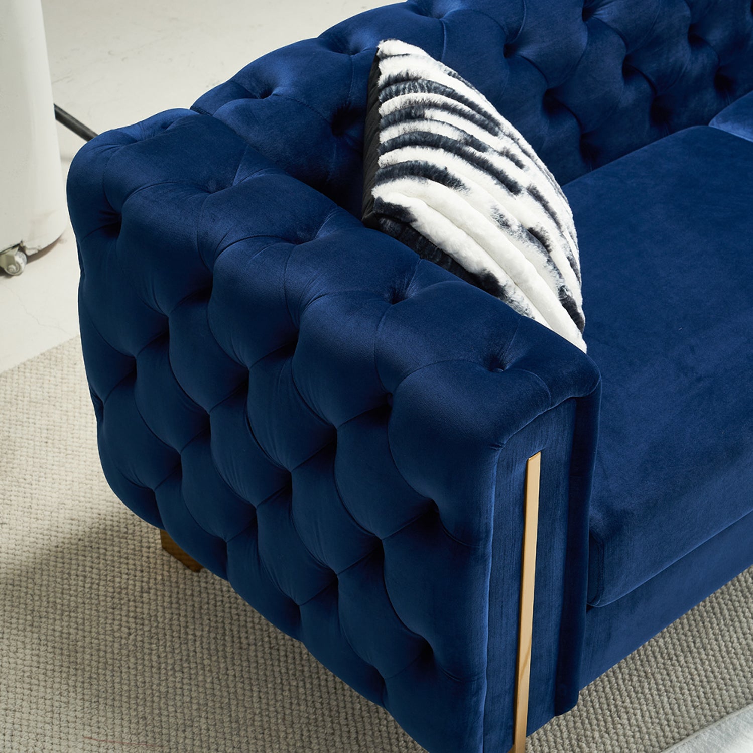 Pefelife Modern Button Tufted Velvet Sofa, Chesterfield Sofa with Square Arm