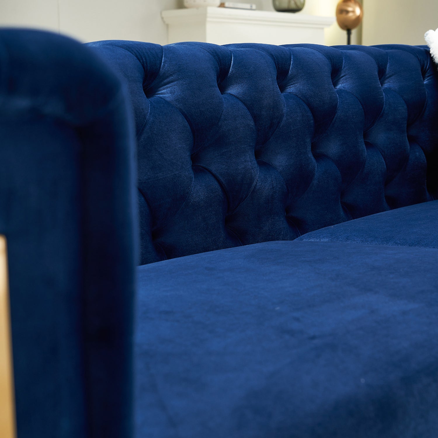 Pefelife Modern Button Tufted Velvet Sofa, Chesterfield Sofa with Square Arm