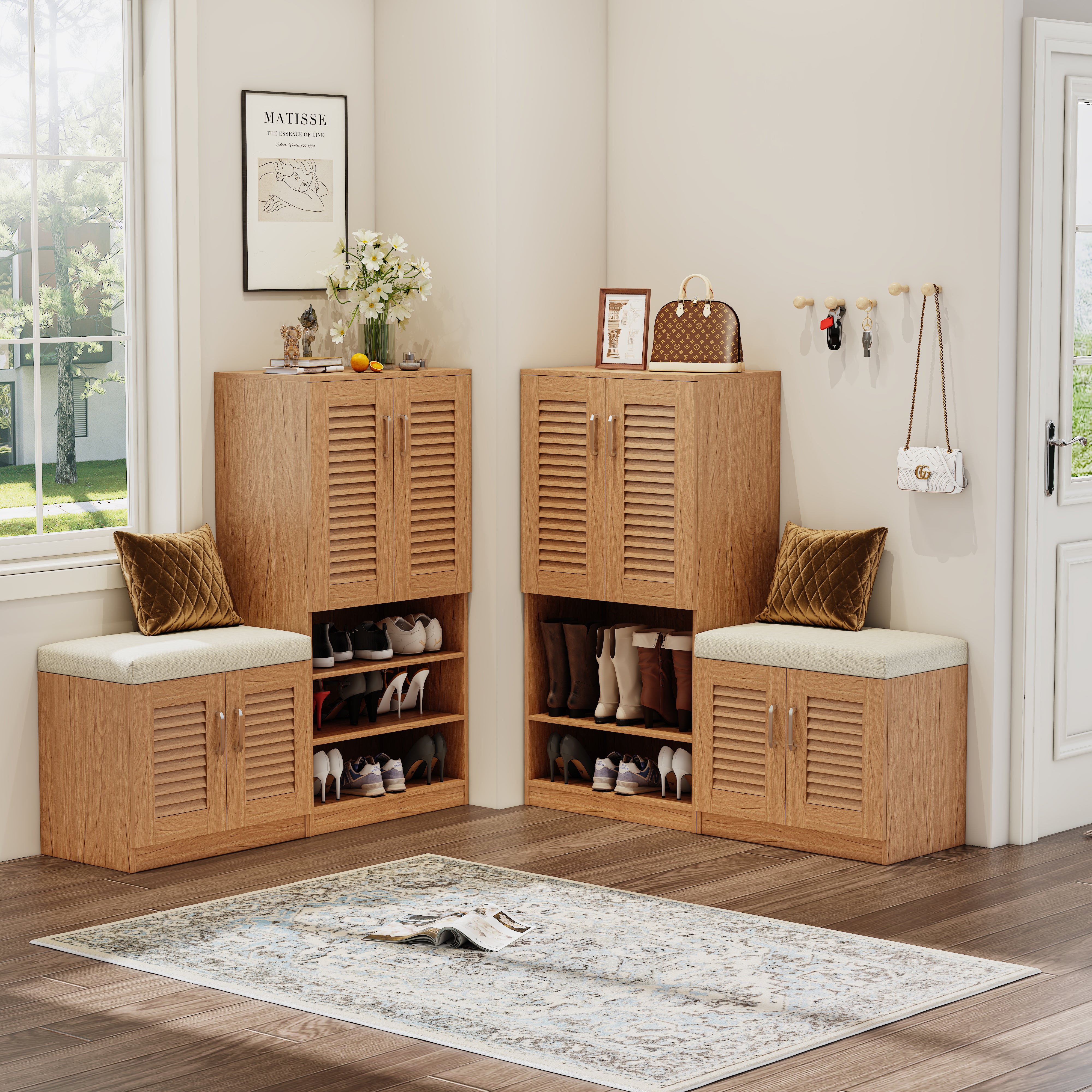 Pefelife 28.74in Shoe Storage Entryway Bench with Adjustable Shelves