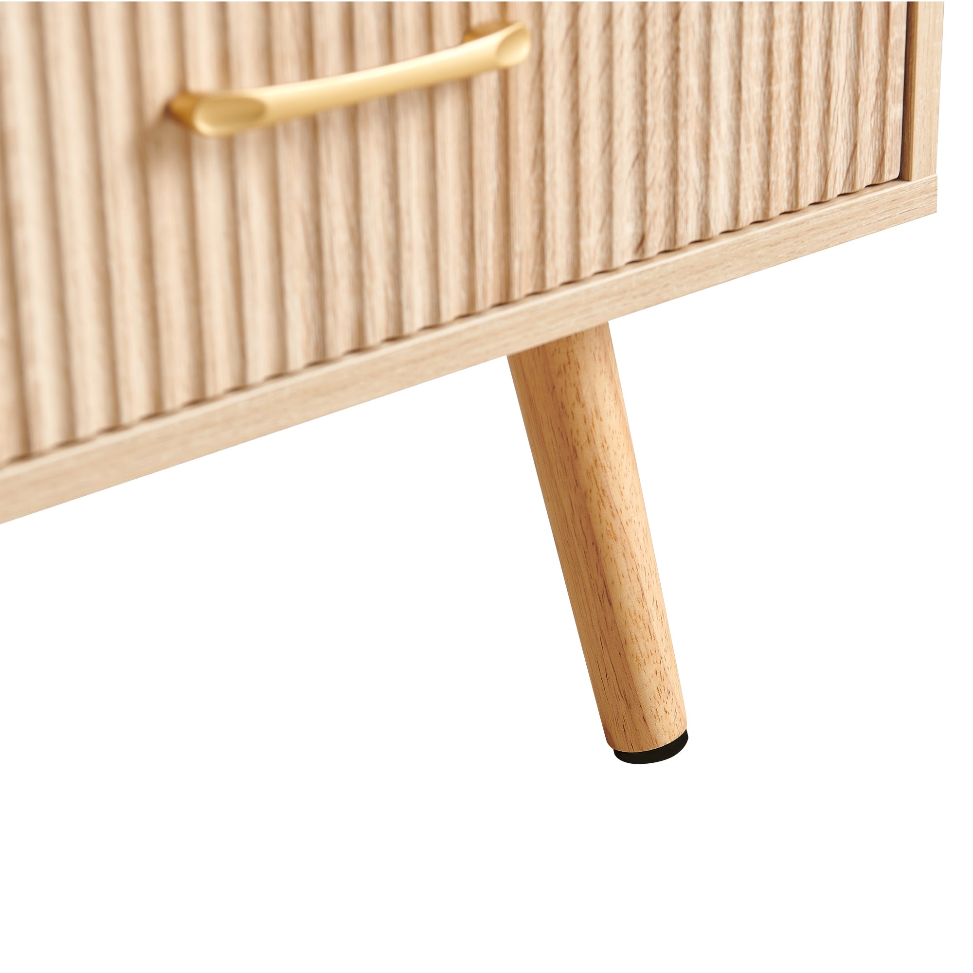 Pefelife Coffee Table with Storage and Sliding Rattan Door Panel, Natural Tabletop