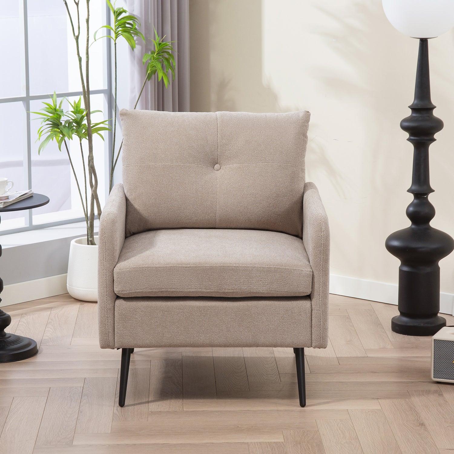Pefelife Comfy Chenille Club Fabric Armchair with Metal Black Legs