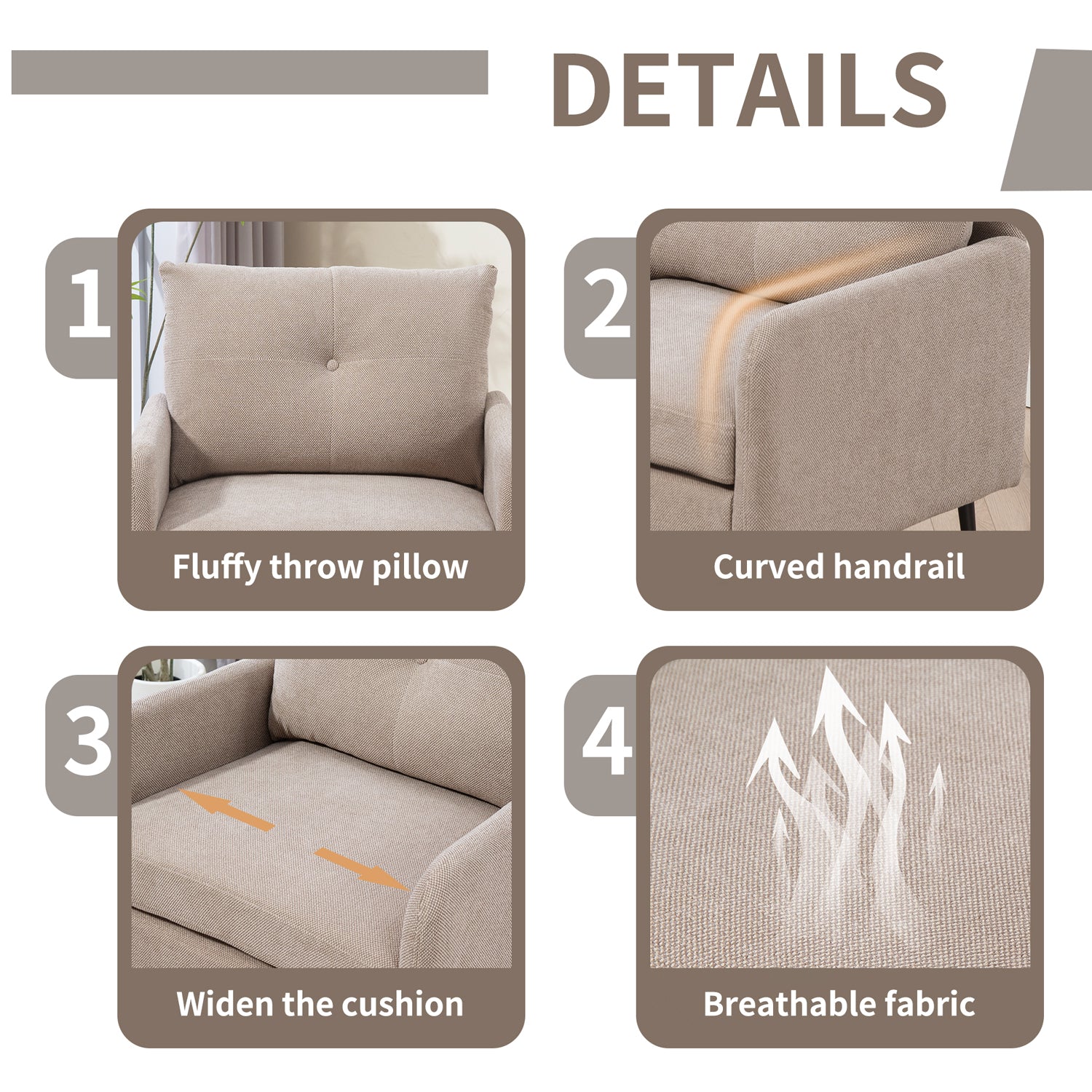 Pefelife Comfy Chenille Club Fabric Armchair with Metal Black Legs