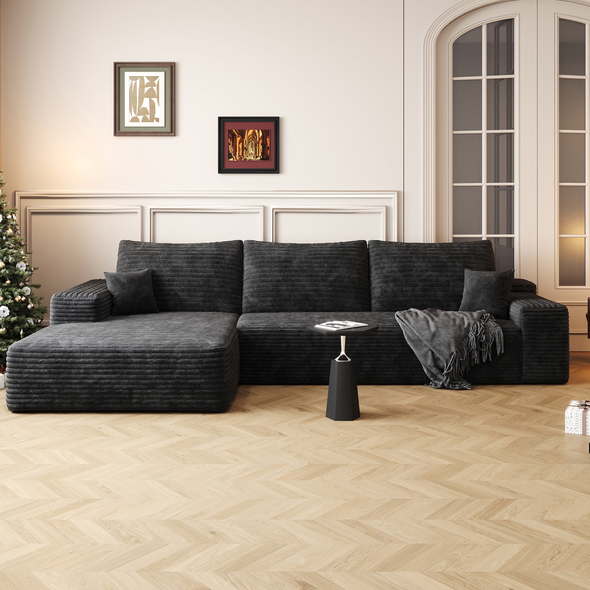 Pefelife 107in L-Shape Deep Seat Couch with Chaise, Right Facing Chaise
