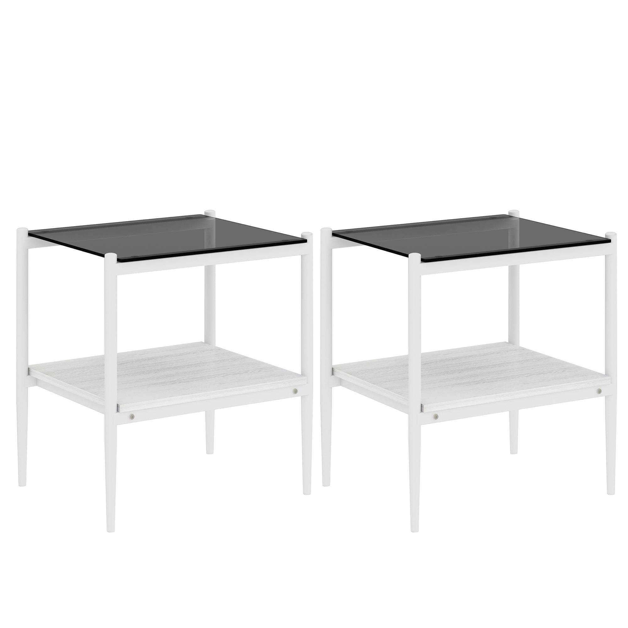 Pefelife Coffee Table Set and End Tables Set with Tempered Glass Tabletop and Metal Frame