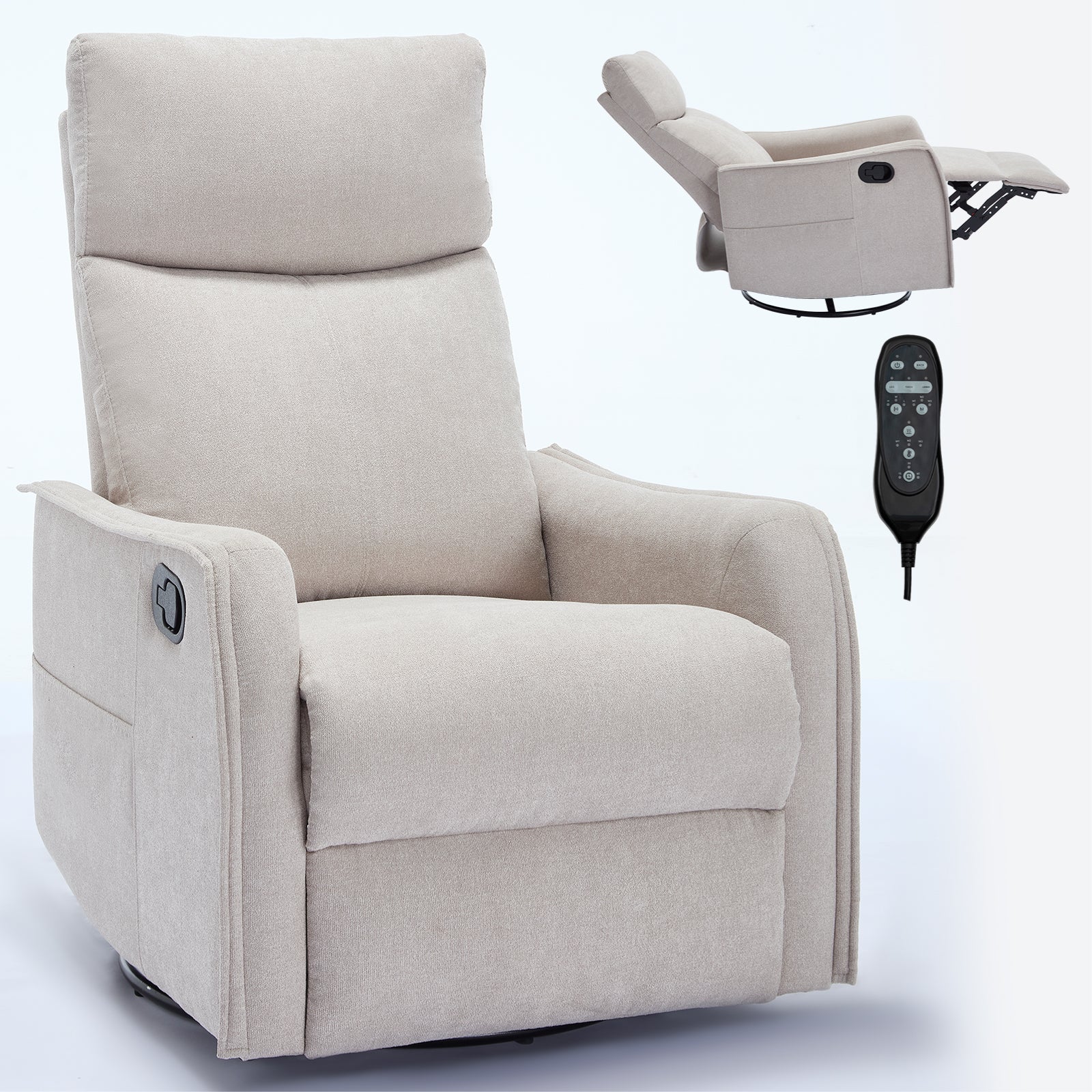 Pefelife 360 Degree Swivel Rocker Recliner Glider Chair for Adults, Living Room, Linen