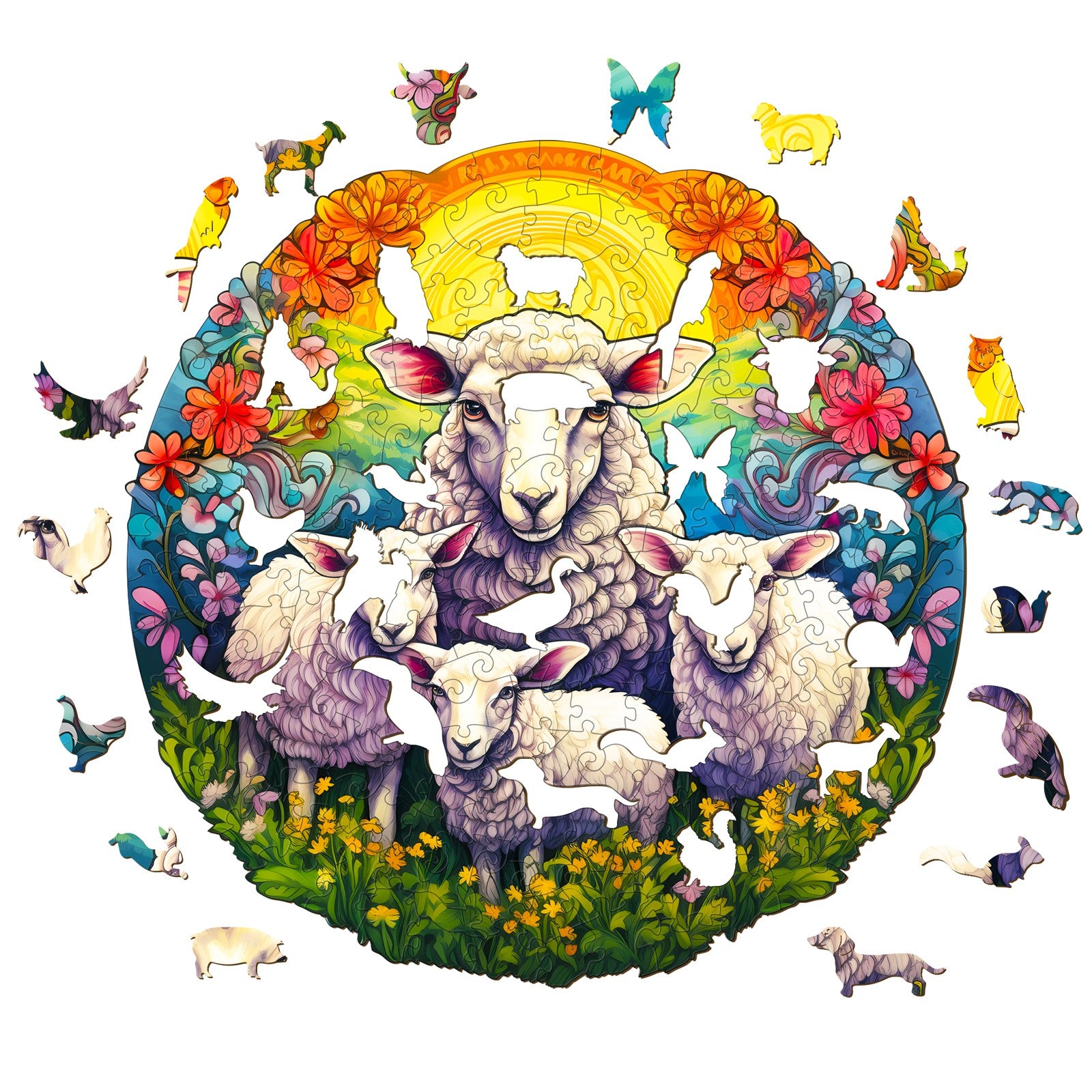 Pefelife Wooden Jigsaw Puzzle for Adults, Mandala Sheep Puzzle