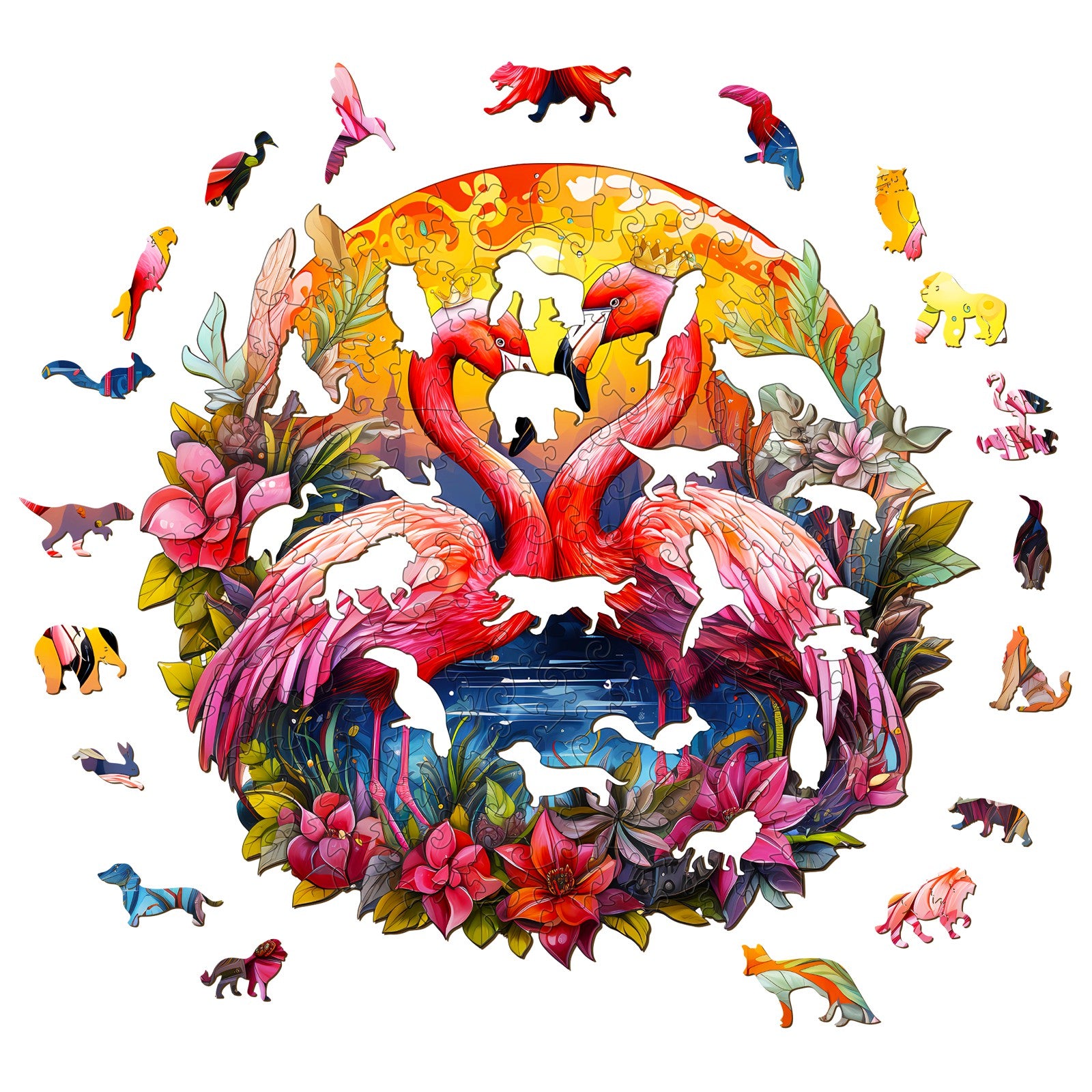 Pefelife Wooden Jigsaw Puzzle for Adults, Flamingo with a Crown Puzzle