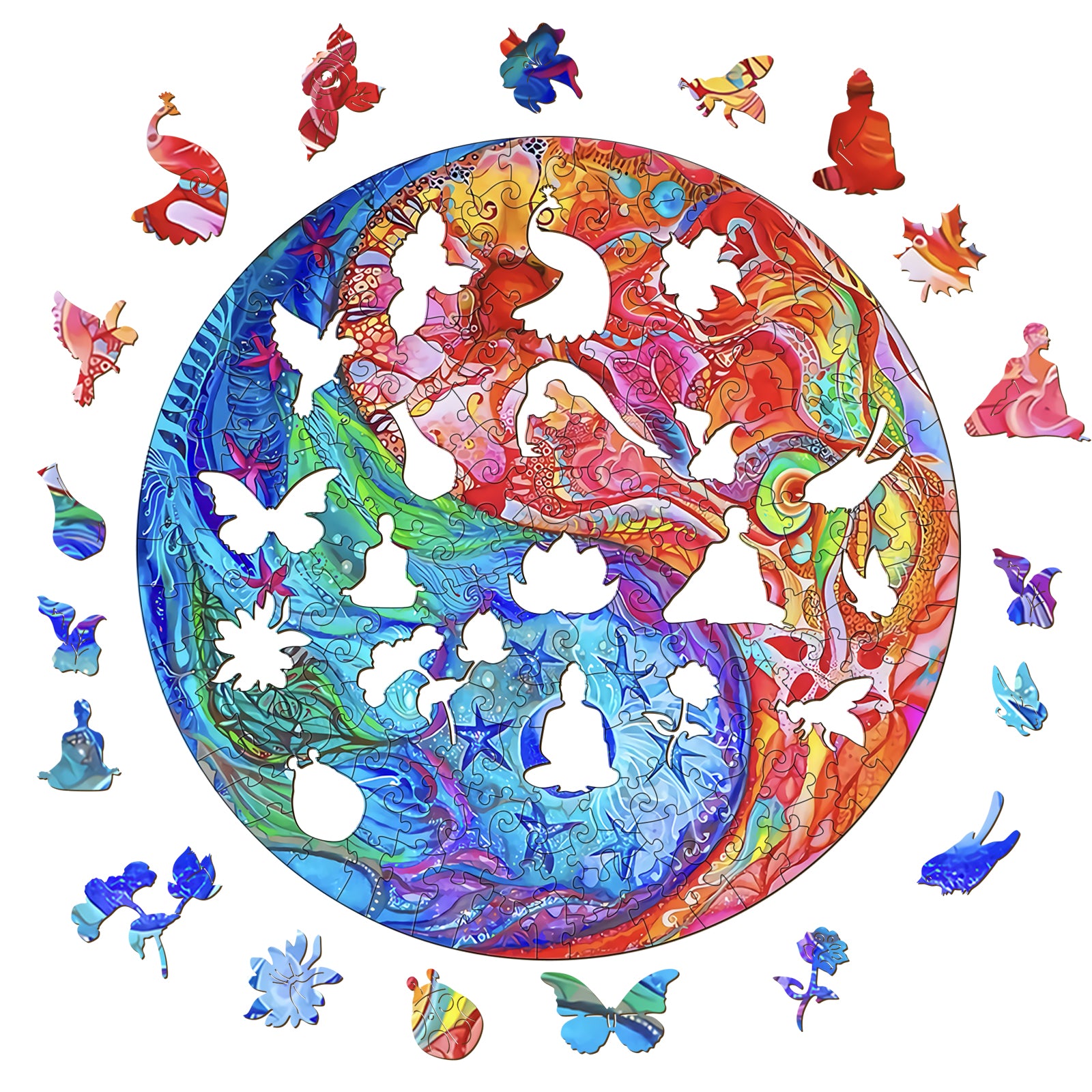 Pefelife Wooden Jigsaw Puzzle for Adults, Mandala Yin-yang Mandala Puzzle