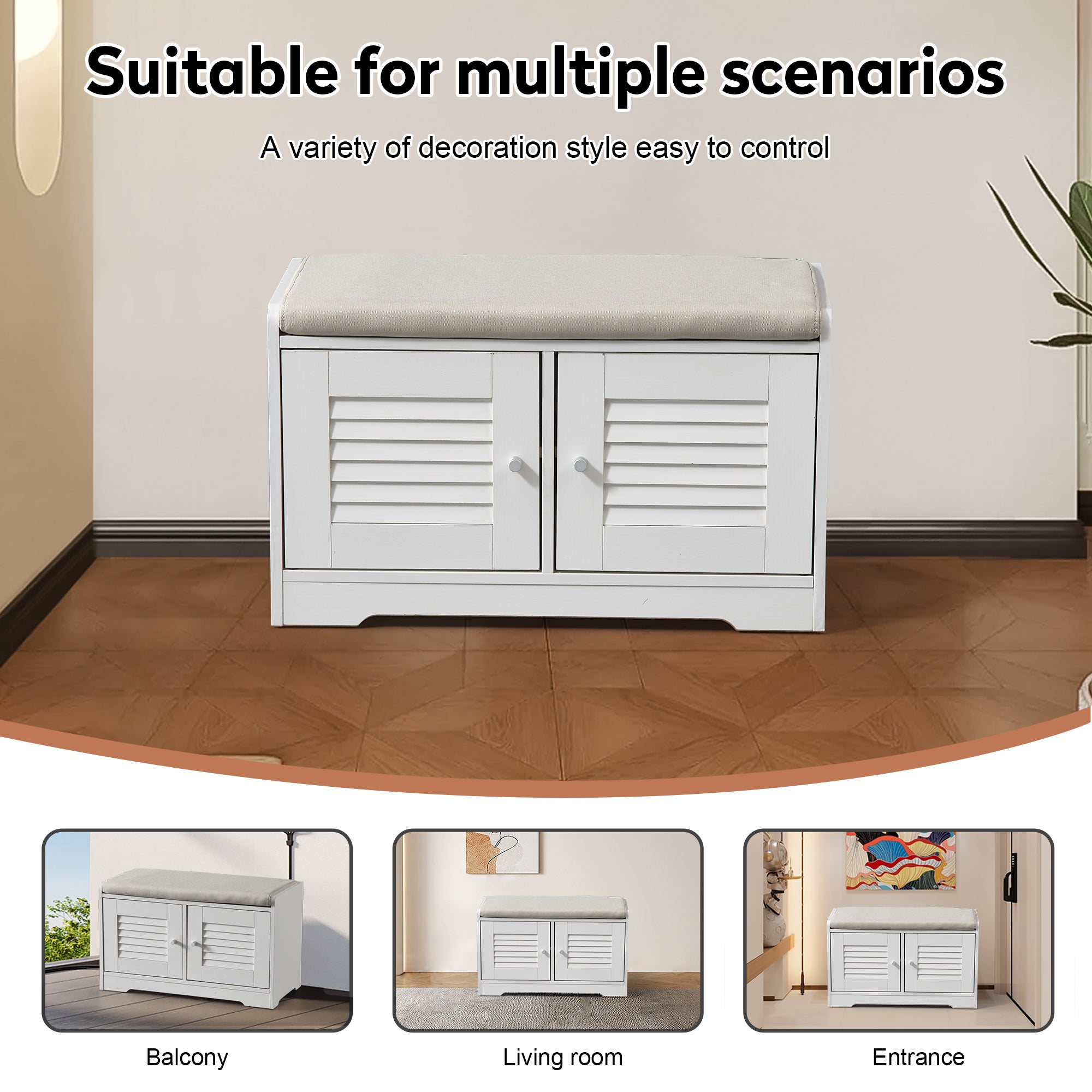 Pefelife Entryway Shoe Bench with Storage Cabinet 28.74 in Shoe Rack with Cushioned