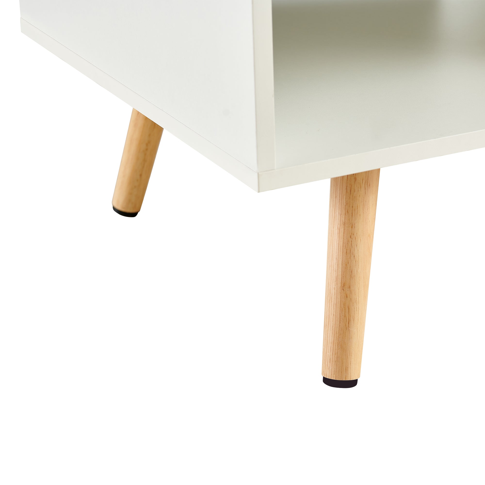Pefelife Coffee Table with Storage and Sliding Rattan Door Panel, White Tabletop