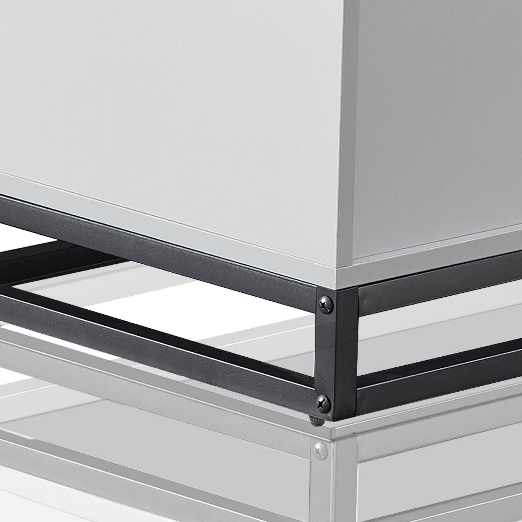 Pefelife Night Stand Two Drawers Wooden Nightstand with Metal Legs, White and Black