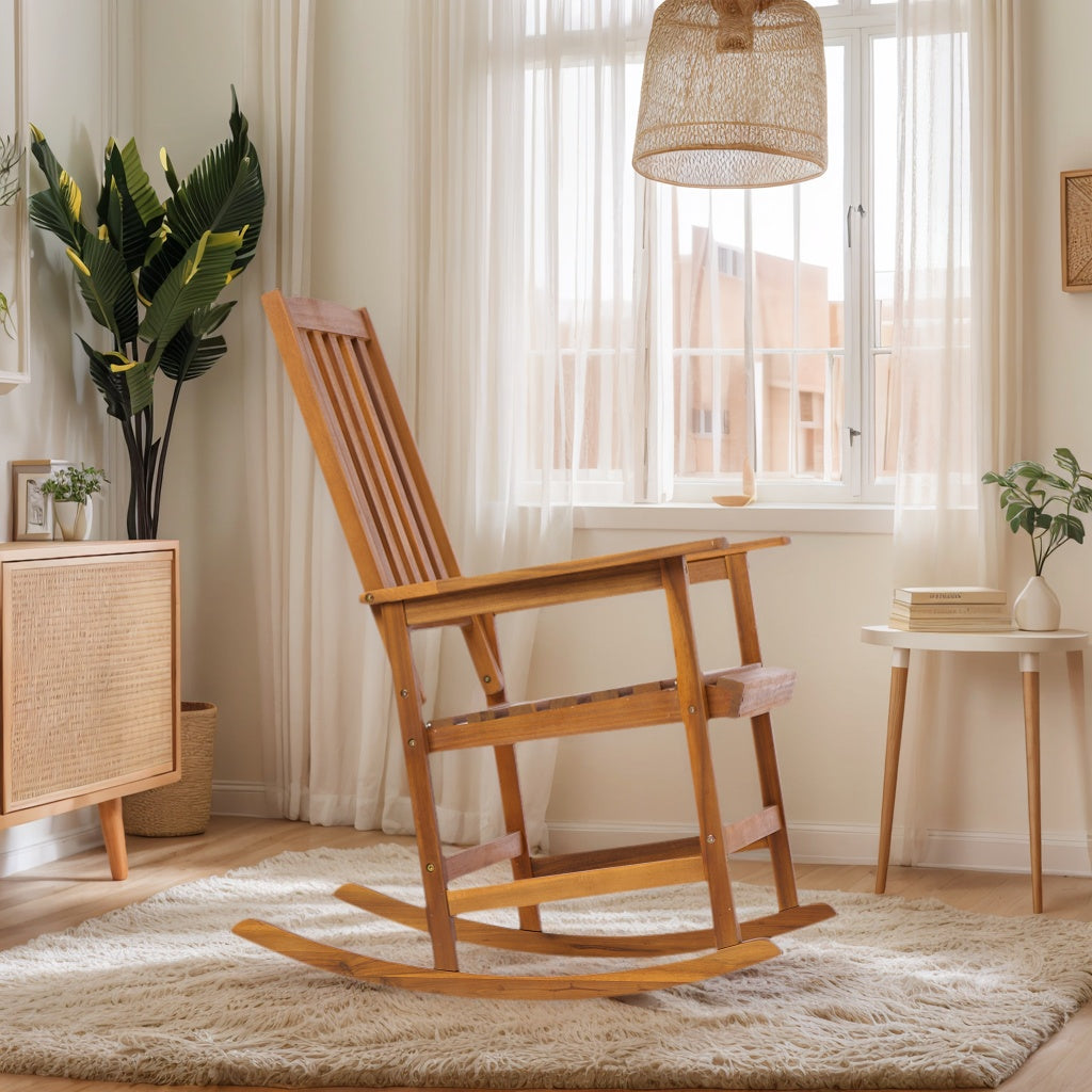 Pefelife Acacia Wood Outdoor Rocking Chair, Patio Rocker