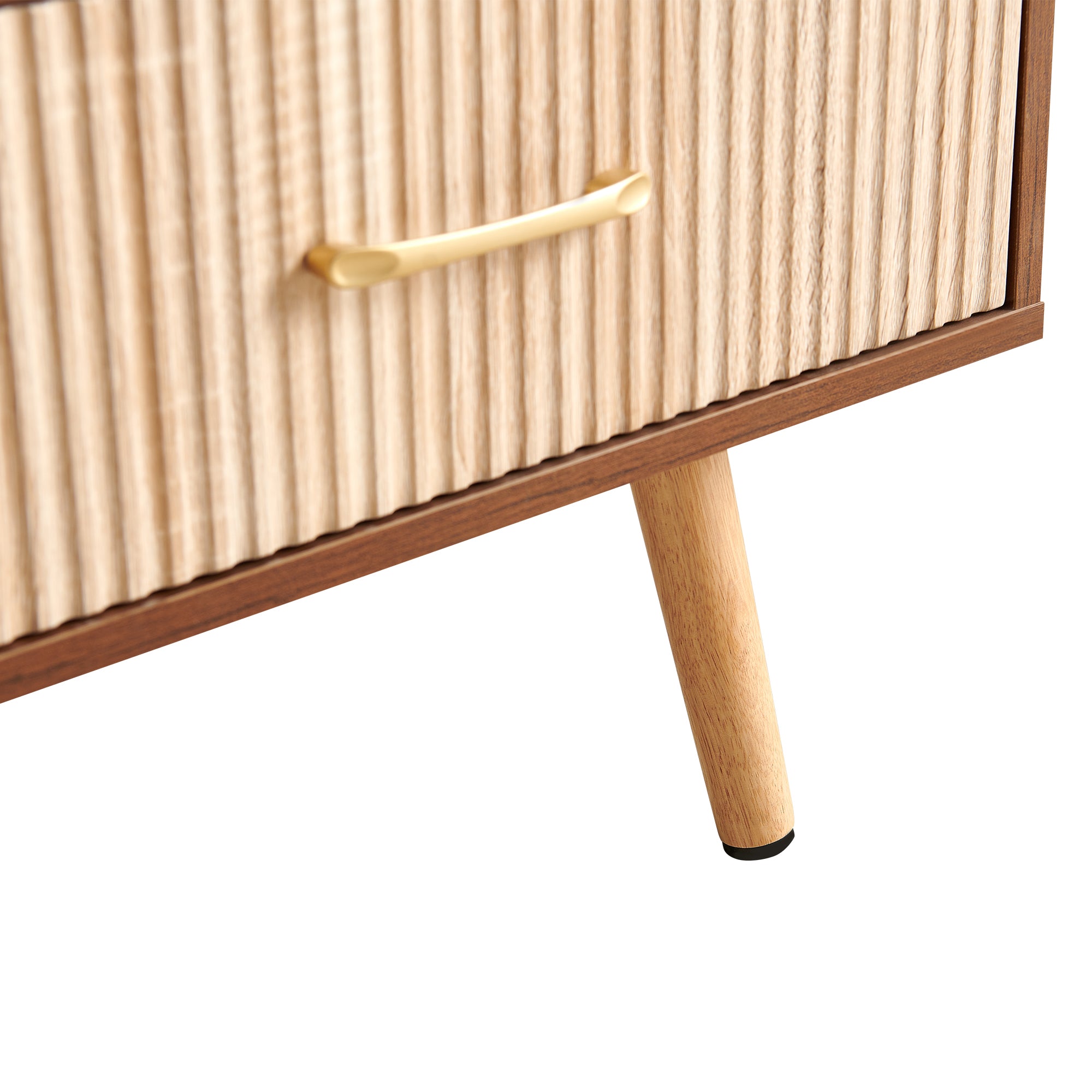Pefelife Coffee Table with Storage and Sliding Rattan Door Panel, Walnut Tabletop