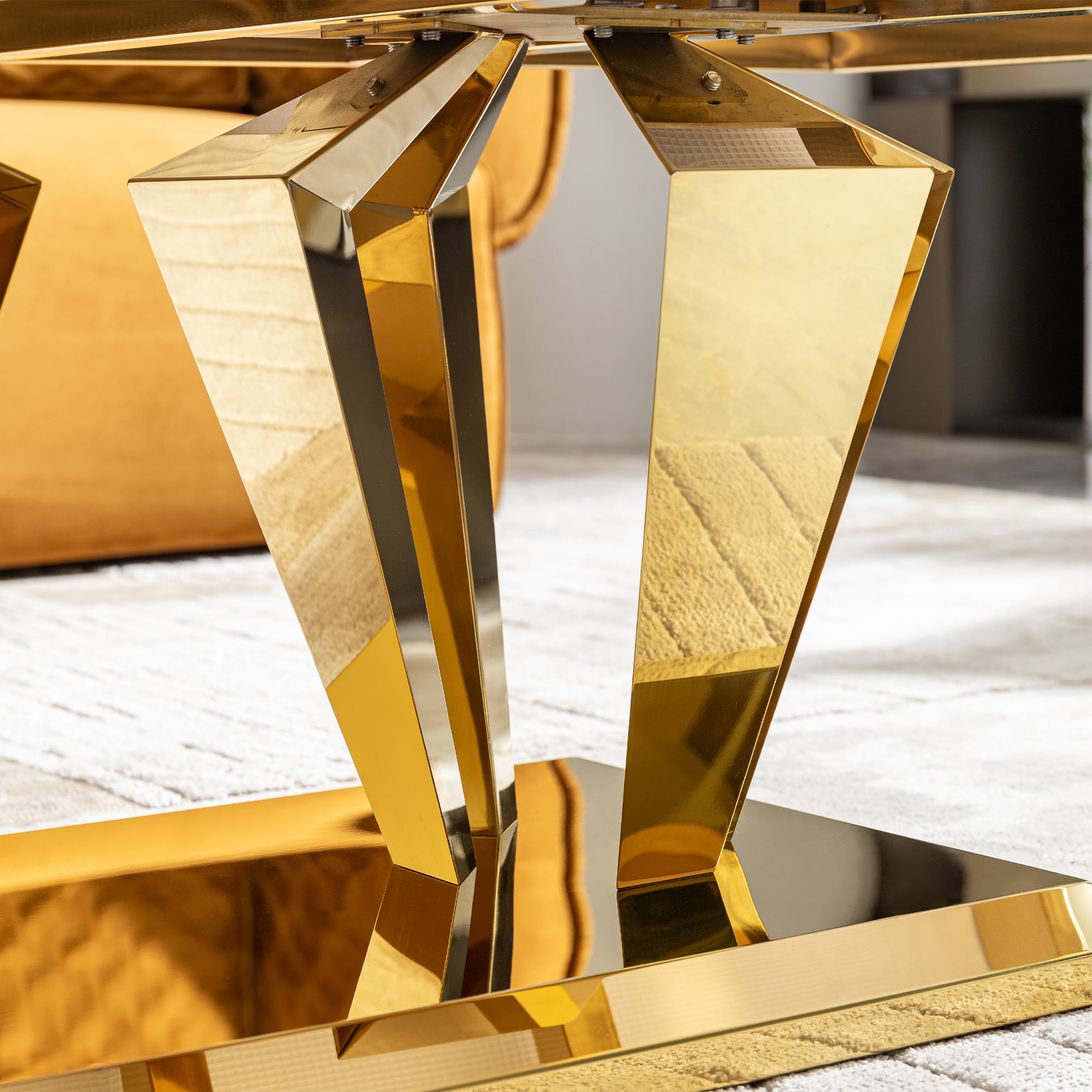 Pefelife Coffee Table, Stainless Steel Base with Gold Mirror Finish Leg