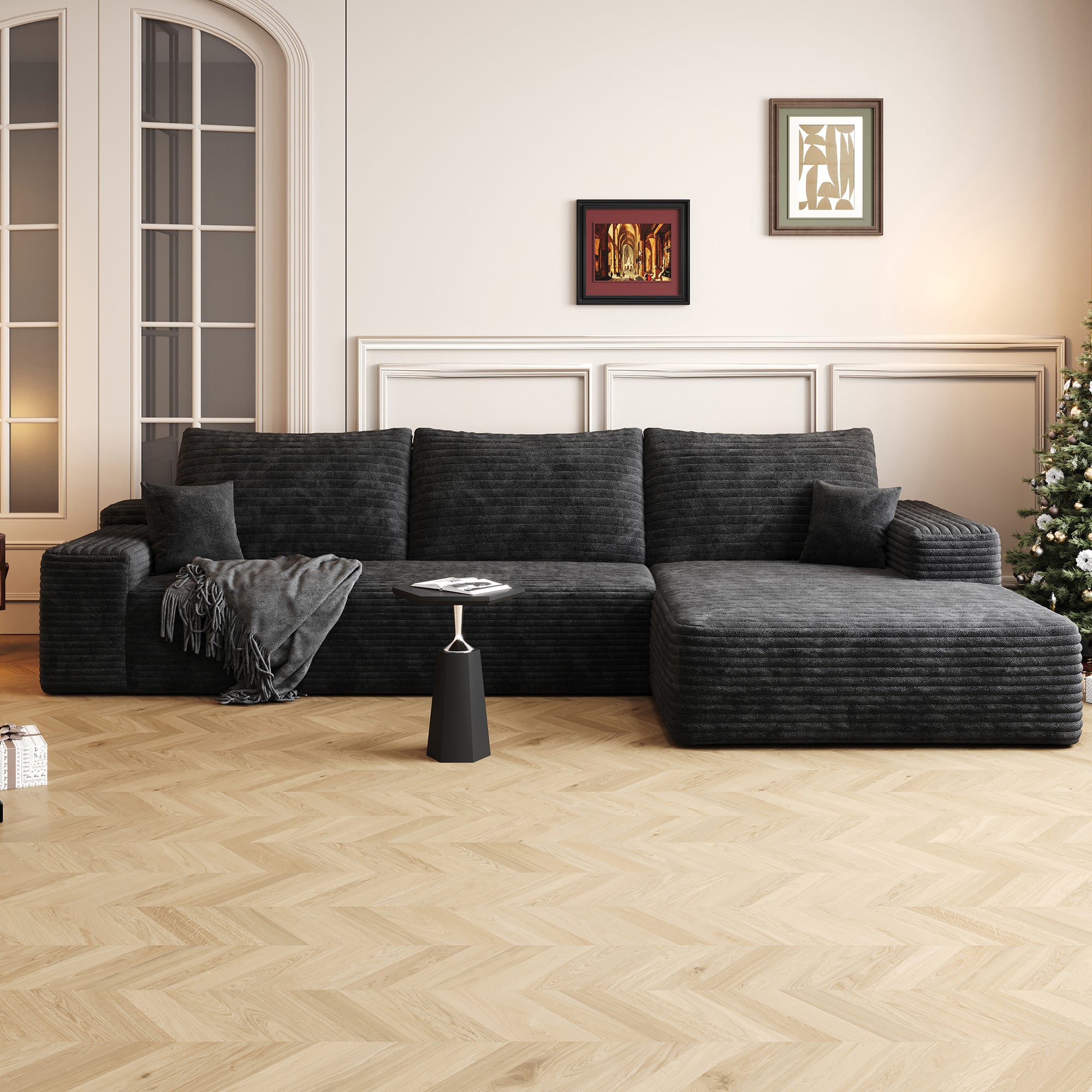 Pefelife 107in L-Shape Deep Seat Couch with Chaise, Right Facing Chaise