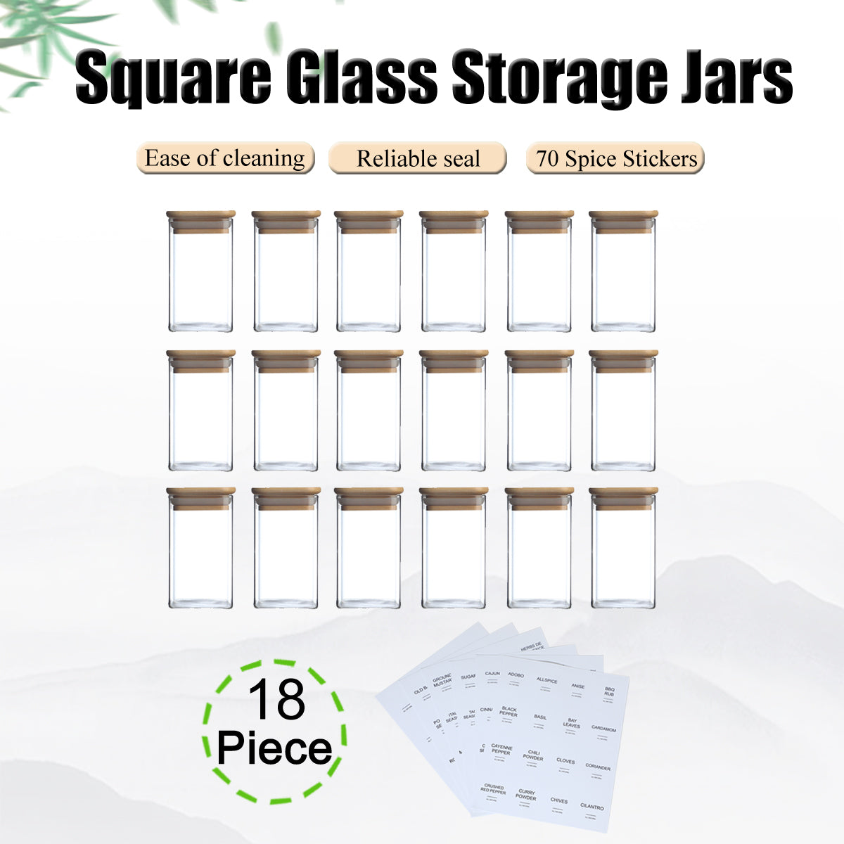 Pefelife 8oz Glass Jars Set with Minimalist Spice Labels