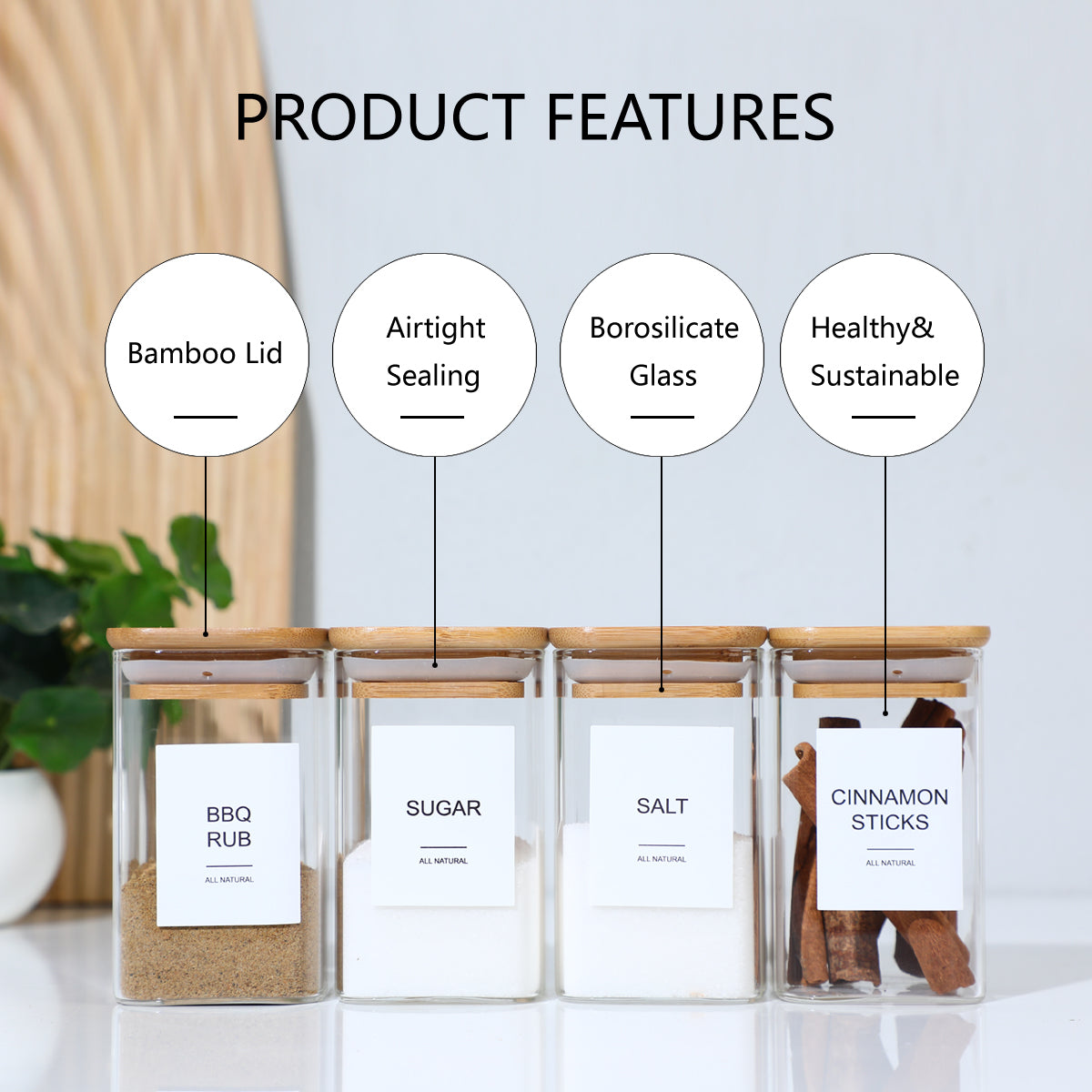 Pefelife 8oz Glass Jars Set with Minimalist Spice Labels