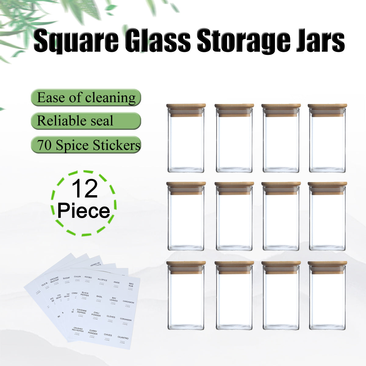 Pefelife 8oz Glass Jars Set with Minimalist Spice Labels