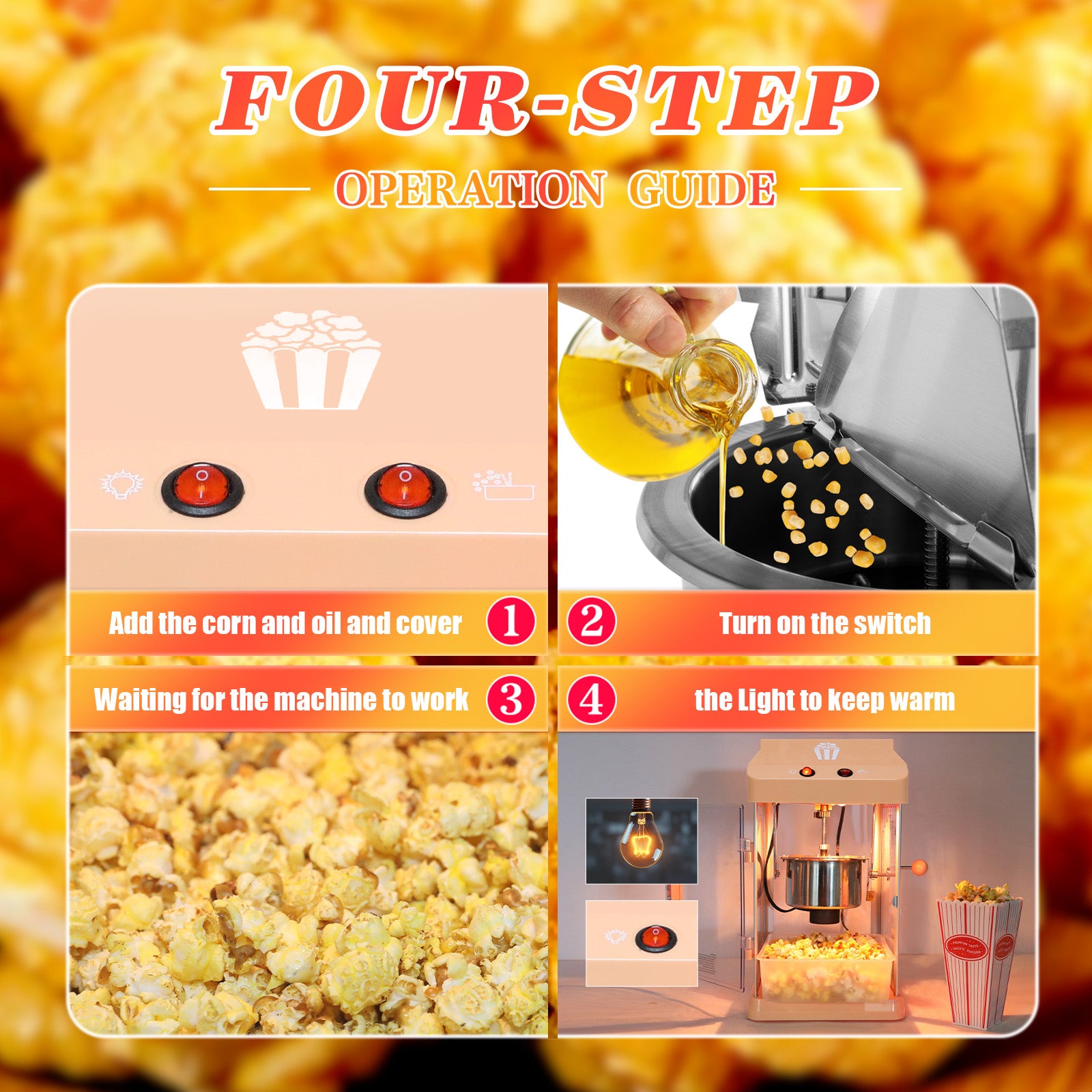Pefelife Popcorn Machine Countertop Popcorn Maker Glass Popcorn Popper