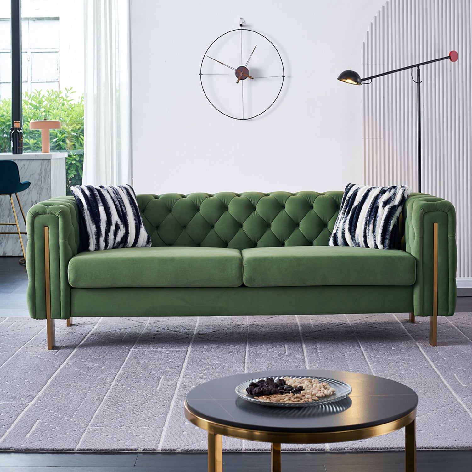 Pefelife Modern Button Tufted Velvet Sofa, Chesterfield Sofa with Square Arm